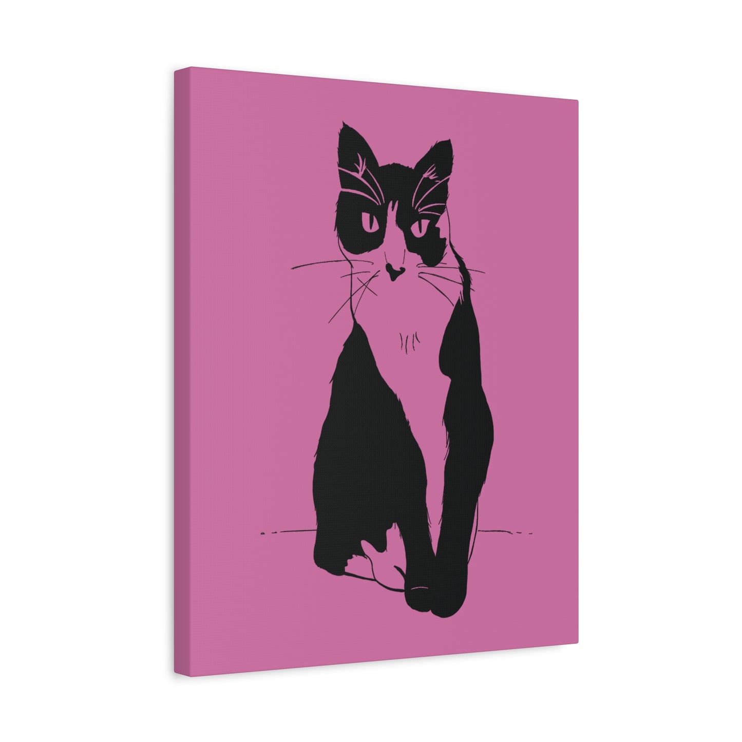 Cat Canvas Print on Pink (Transparent Style Cat) - Cat Drawing Art