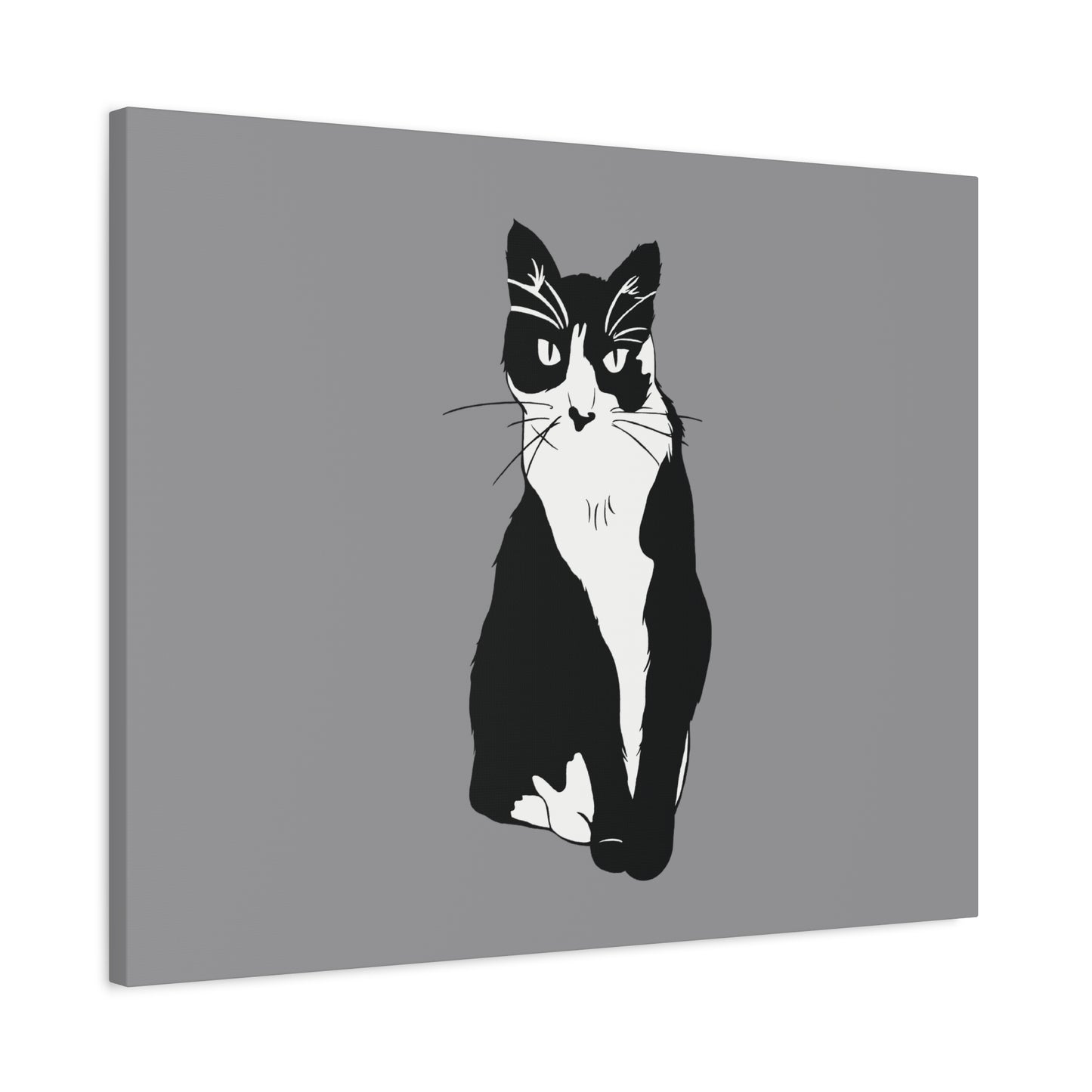 Cat Canvas on Grey (B&W Style Cat) - Cat Drawing Art