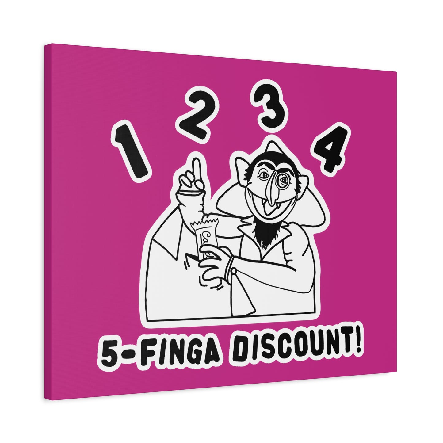 Five Finger Discount Outline Canvas Print Pink - Sesame Street The Count Parody Art Print