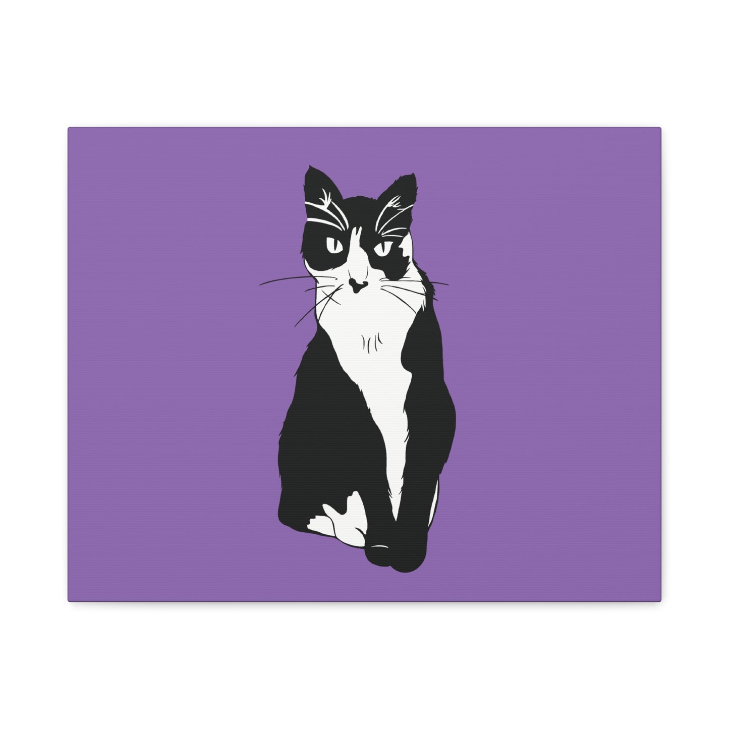 Cat Canvas on Light Purple (B&W Style Cat) - Cat Drawing Art