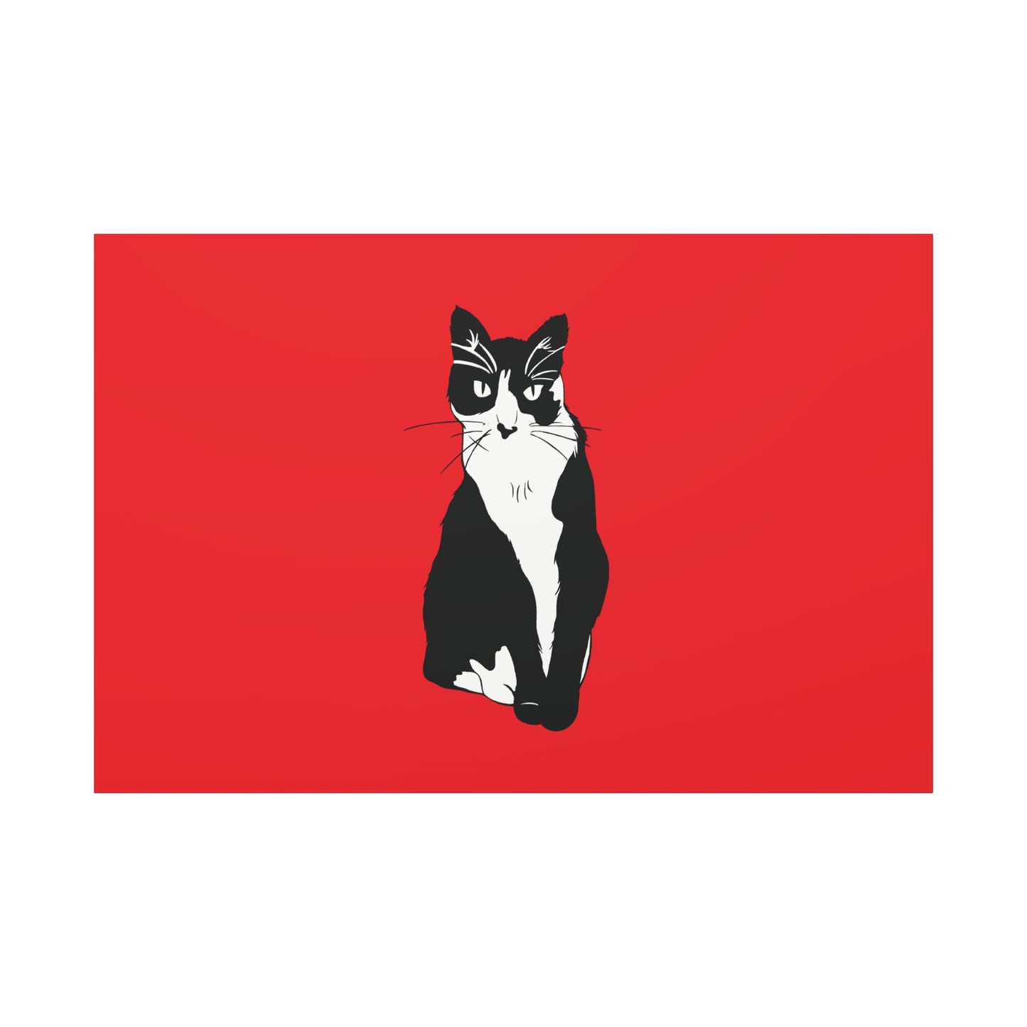 Cat Canvas on Red (B&W Style Cat) - Cat Drawing Art
