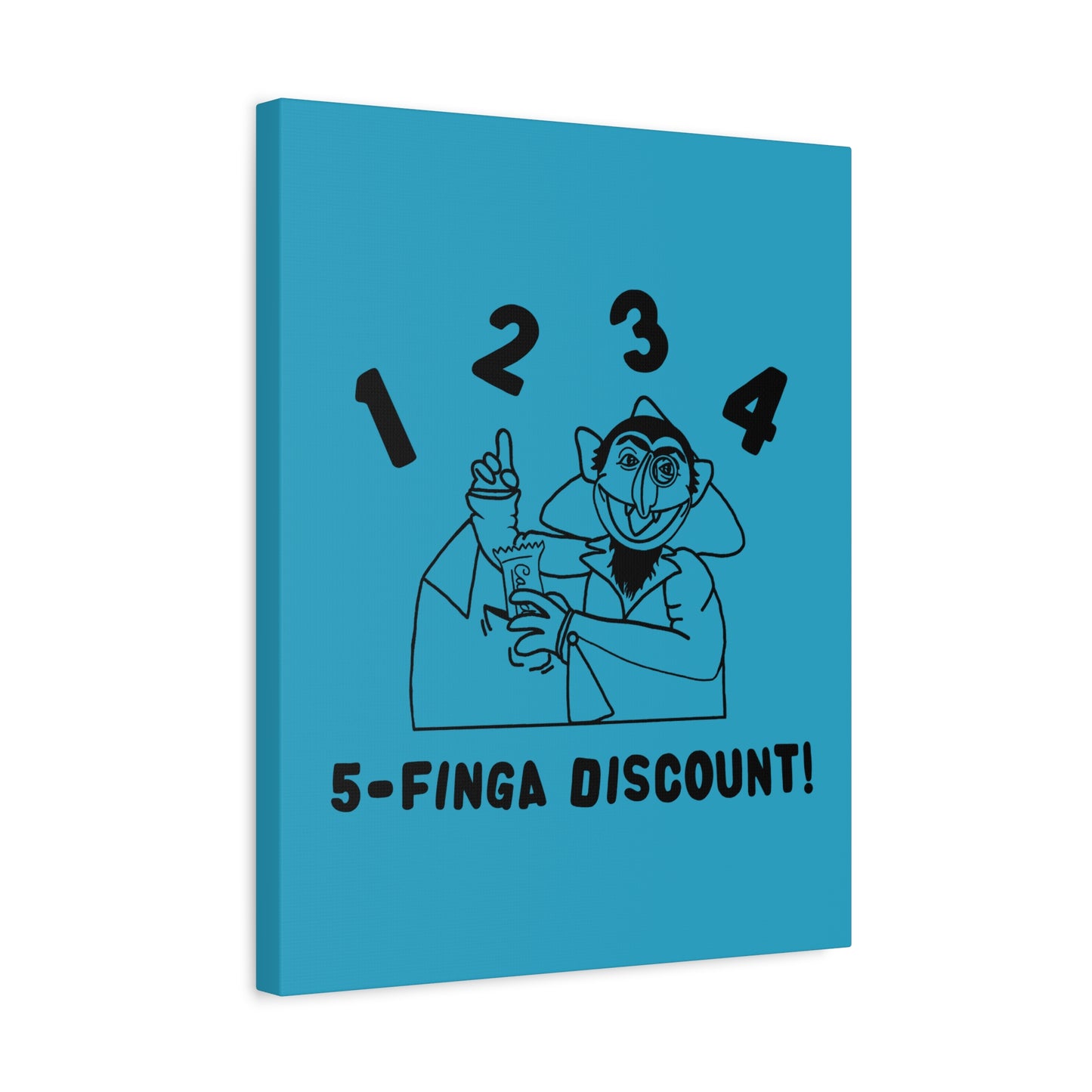 Five Finger Discount Outline Canvas Print Turquoise - Sesame Street The Count Parody Art Print