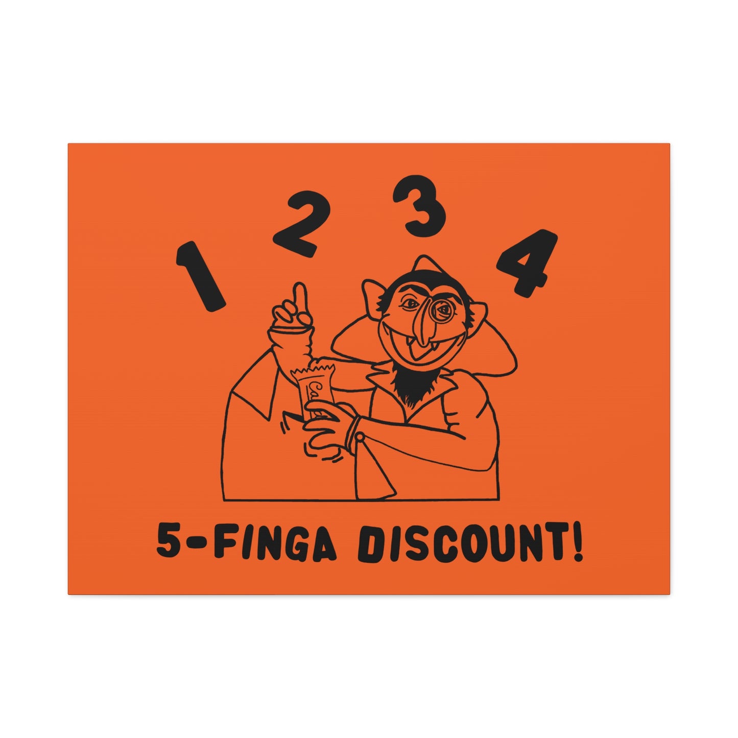 Five Finger Discount Outline Canvas Print Orange - Sesame Street The Count Parody Art Print