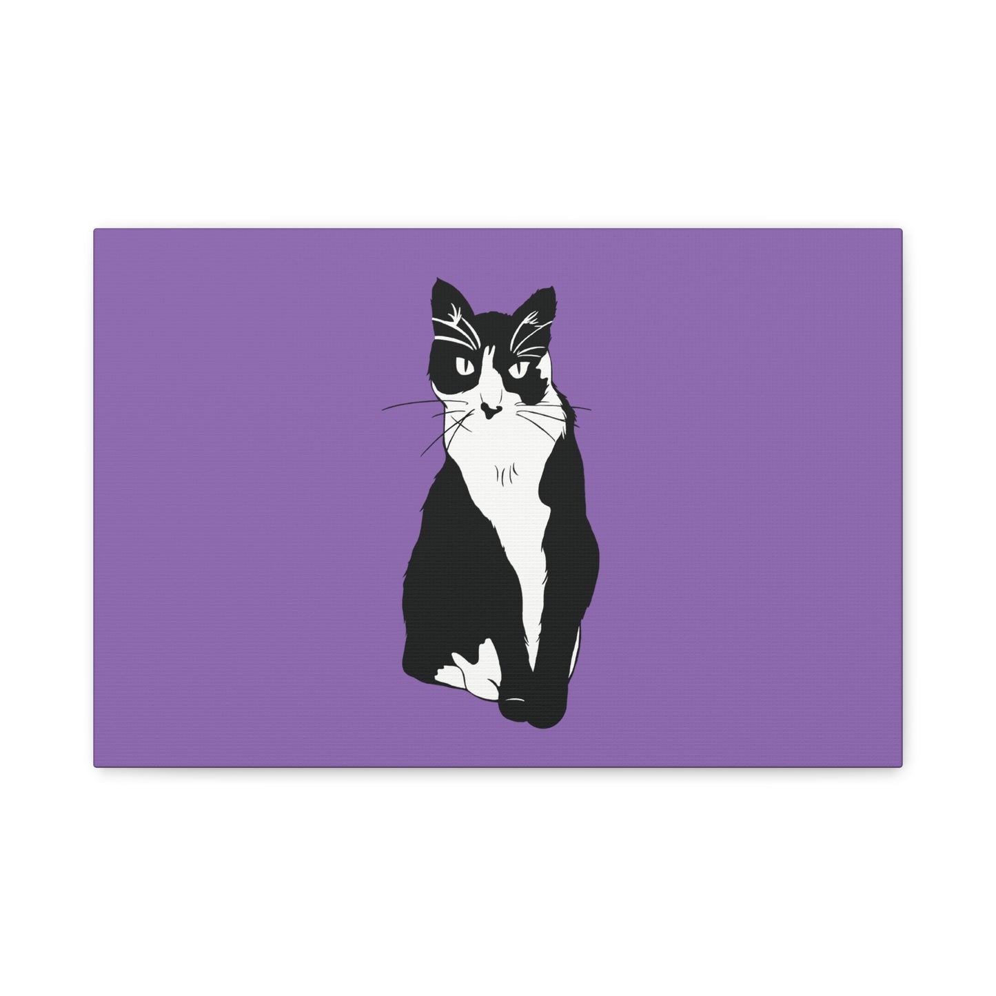 Cat Canvas on Light Purple (B&W Style Cat) - Cat Drawing Art
