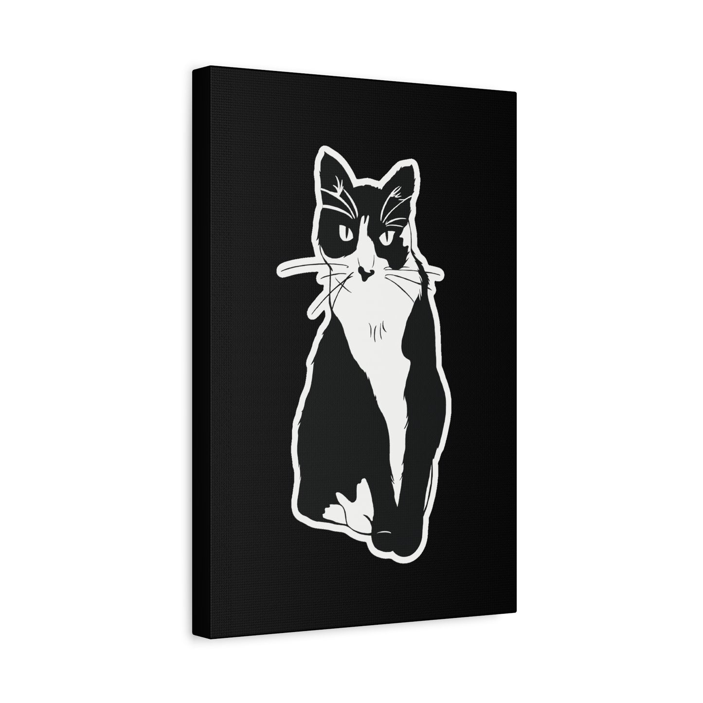 Cat Canvas Print on Black (Sticker Style Cat) - Cat Drawing Art