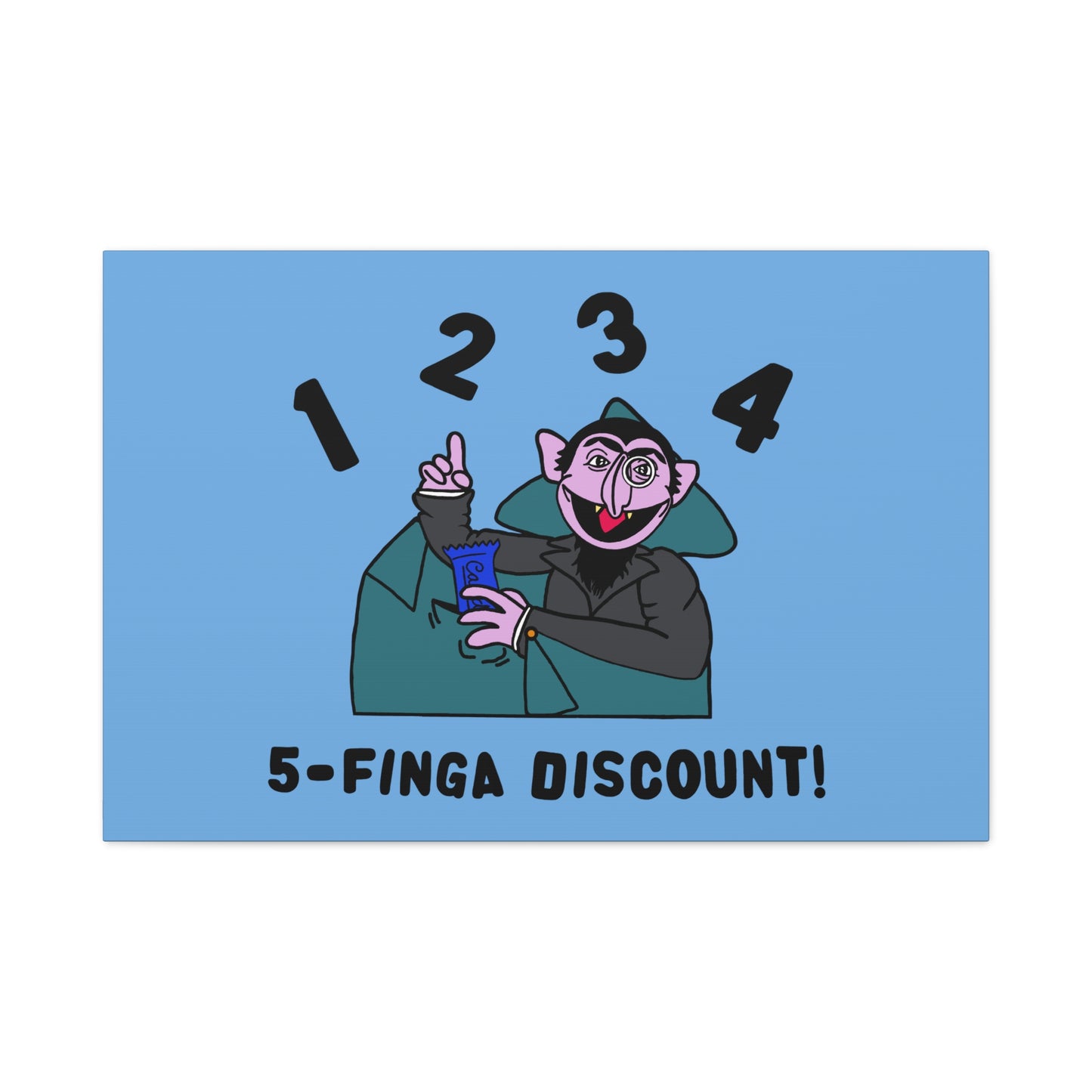 Five Finger Discount Canvas Print Light Blue - Sesame Street The Count Parody Art Print