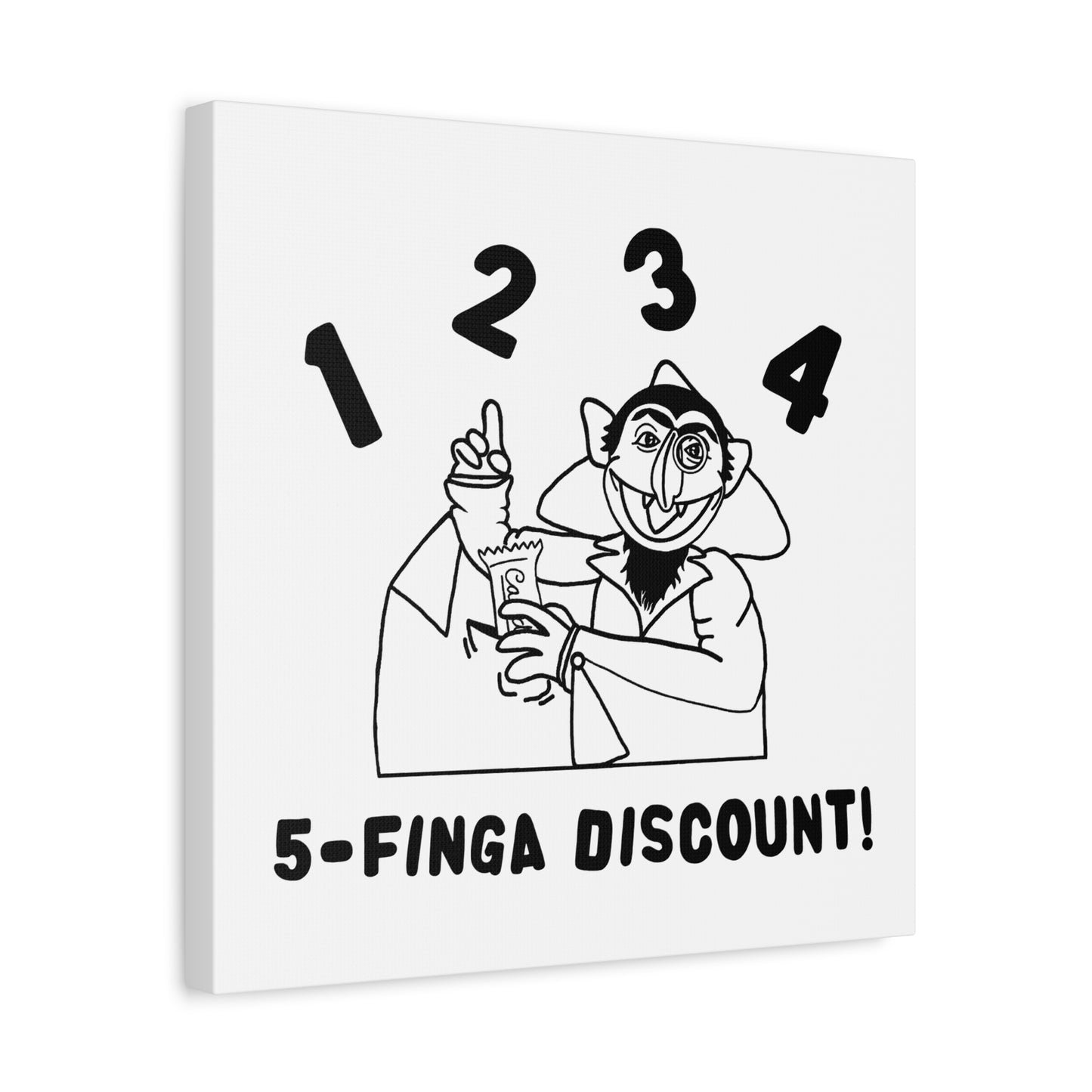 Five Finger Discount Outline Canvas Print White - Sesame Street The Count Parody Art Print