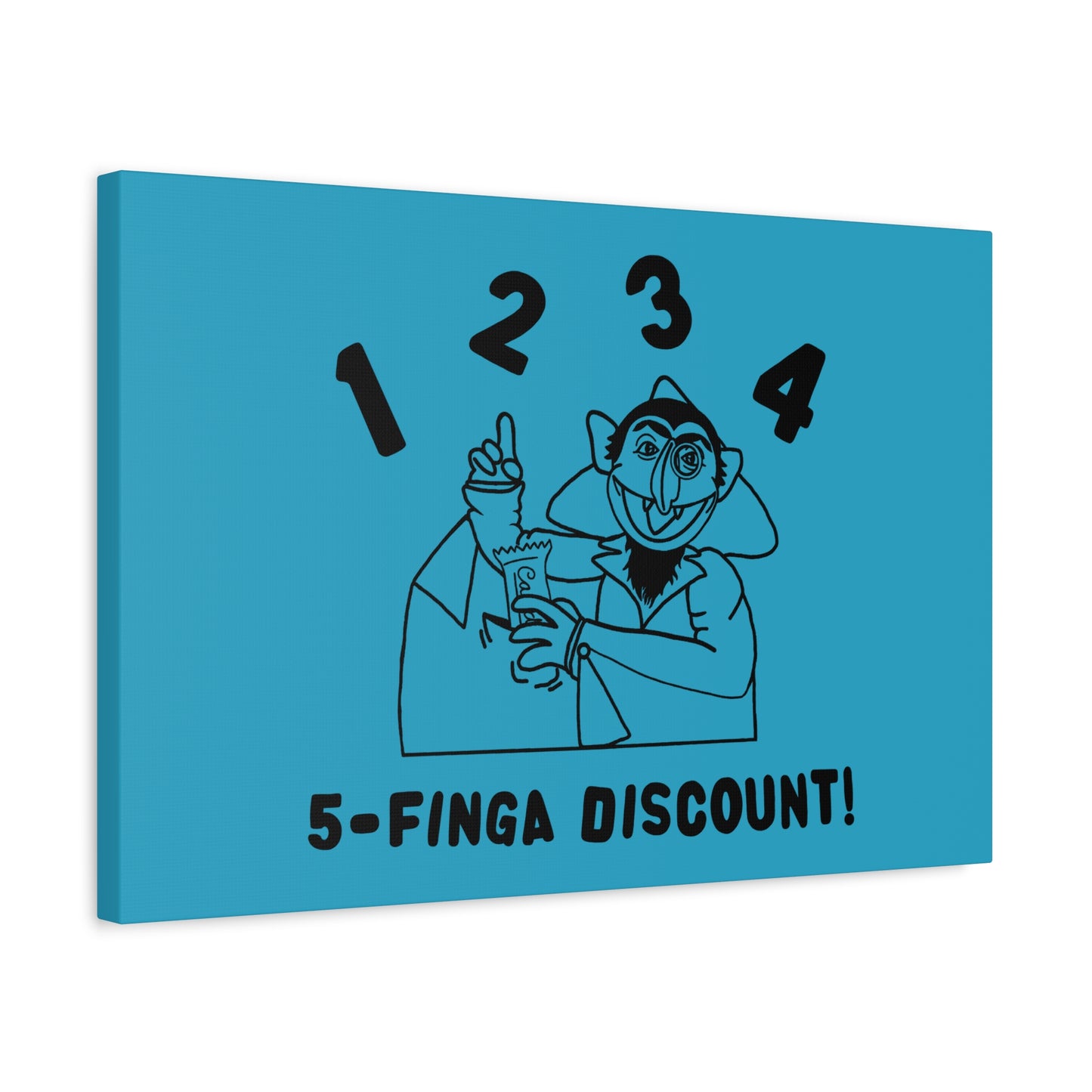 Five Finger Discount Outline Canvas Print Turquoise - Sesame Street The Count Parody Art Print