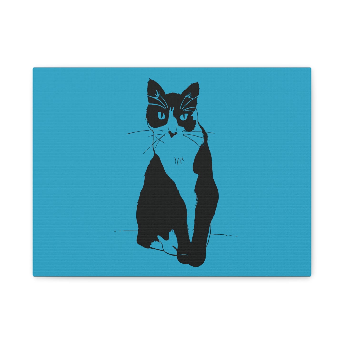 Cat Canvas Print on Turquoise (Transparent Style Cat) - Cat Drawing Art