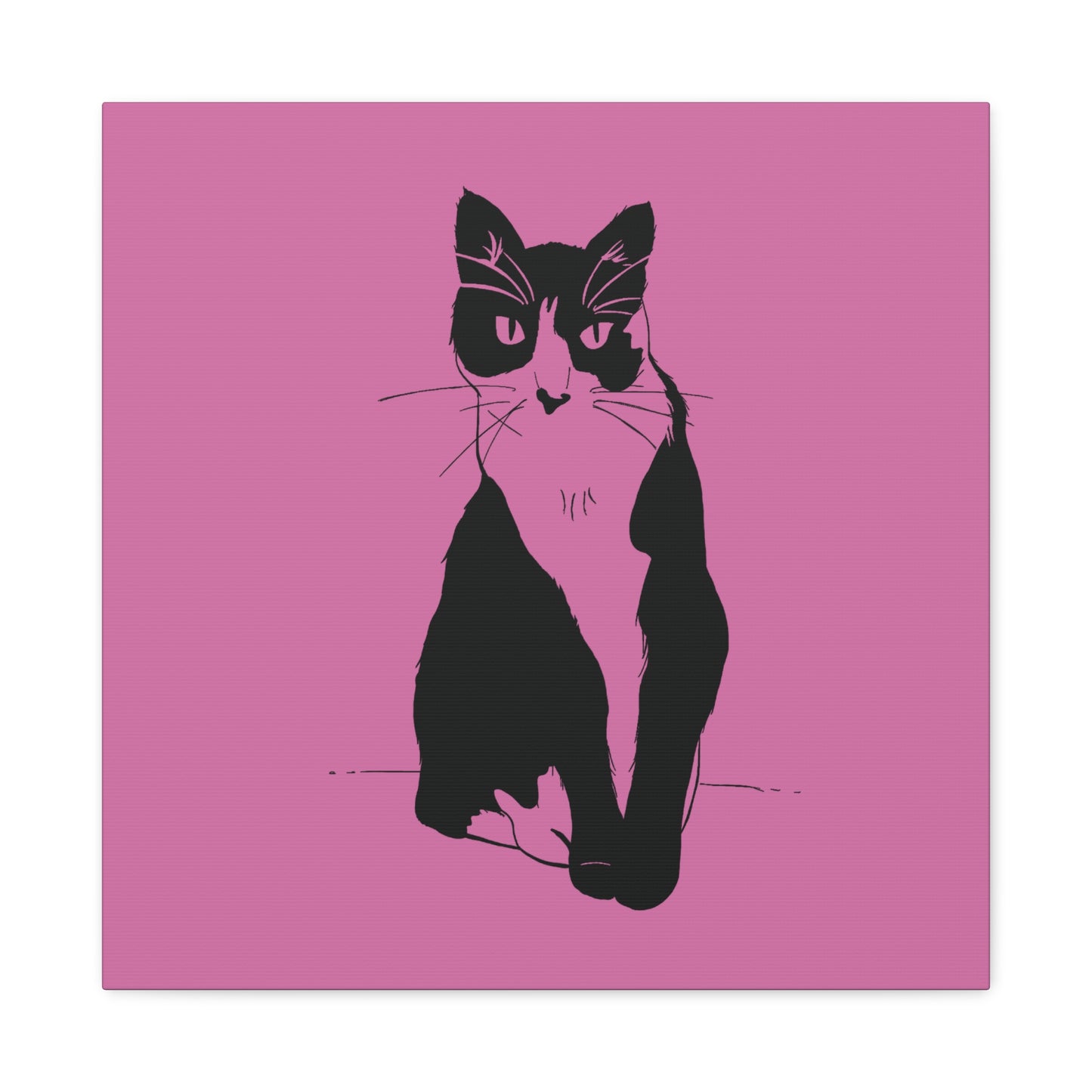 Cat Canvas Print on Pink (Transparent Style Cat) - Cat Drawing Art
