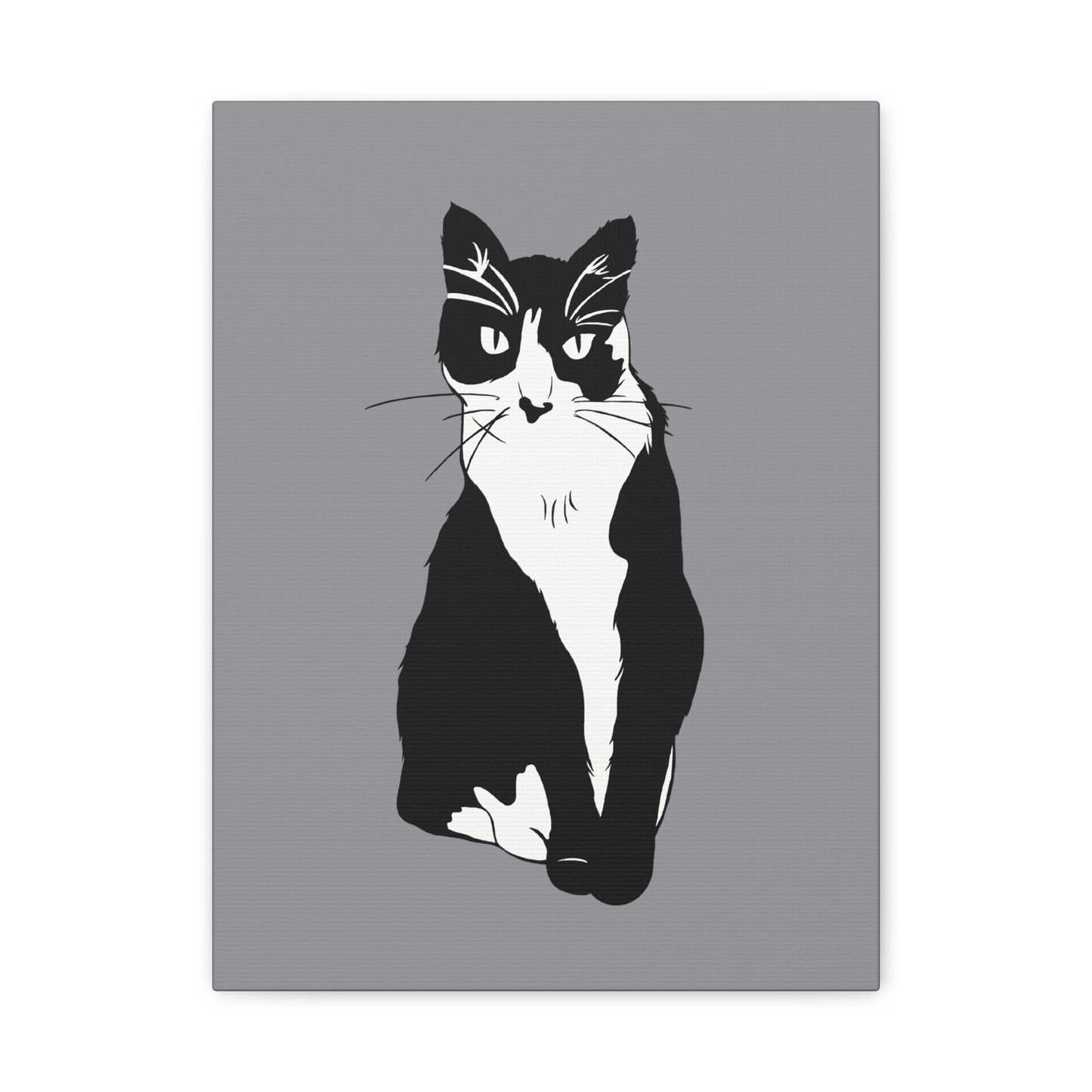 Cat Canvas on Grey (B&W Style Cat) - Cat Drawing Art