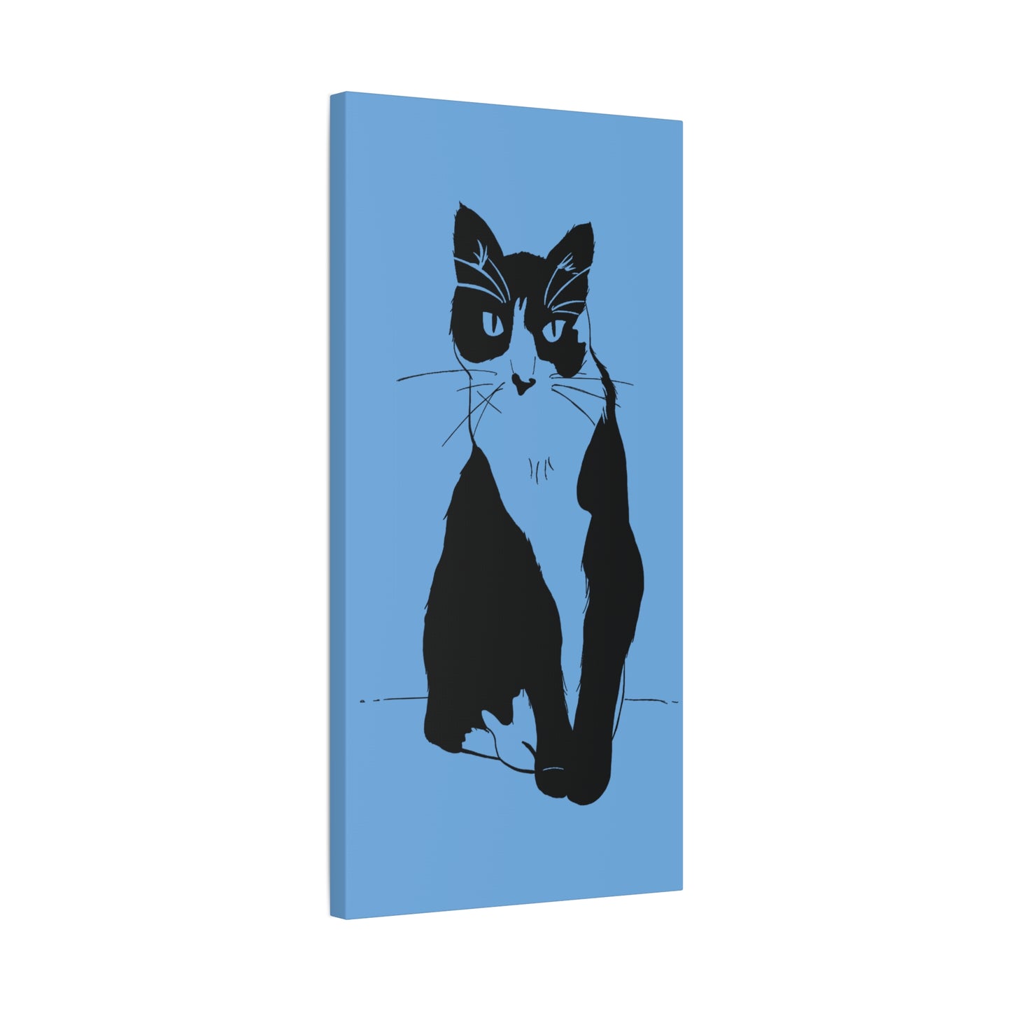 Cat Canvas Print on Light Blue (Transparent Style Cat) - Cat Drawing Art