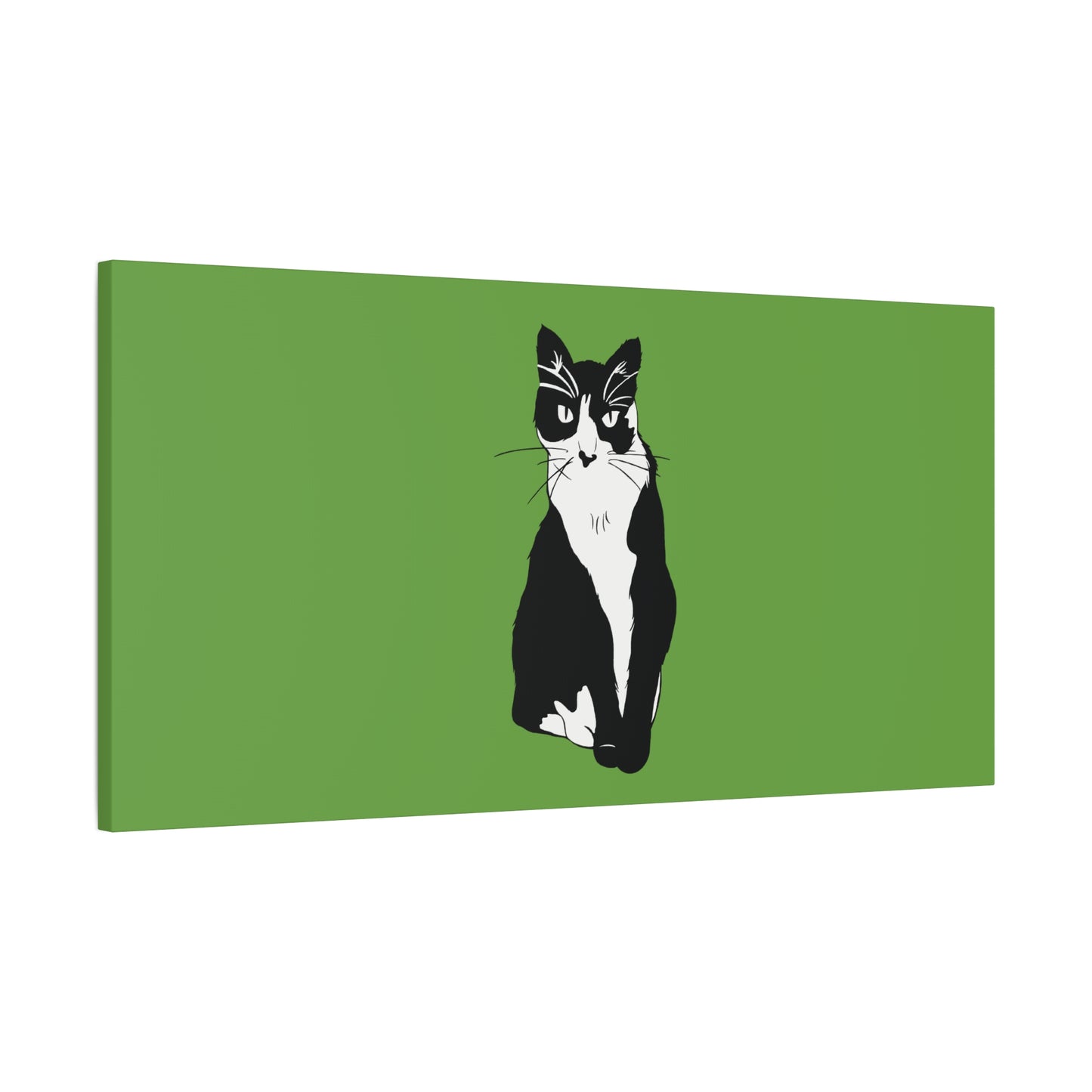 Cat Canvas on Green (B&W Style Cat) - Cat Drawing Art