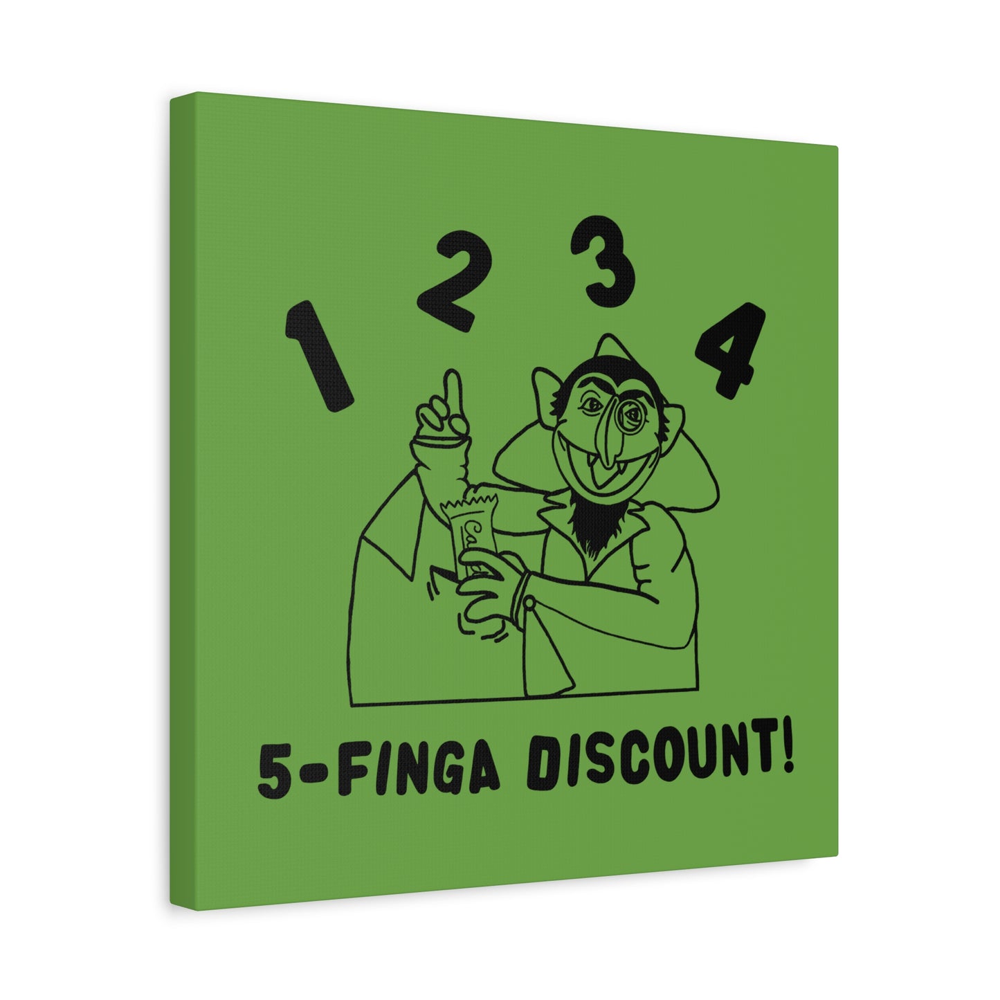 Five Finger Discount Outline Canvas Print Green - Sesame Street The Count Parody Art Print