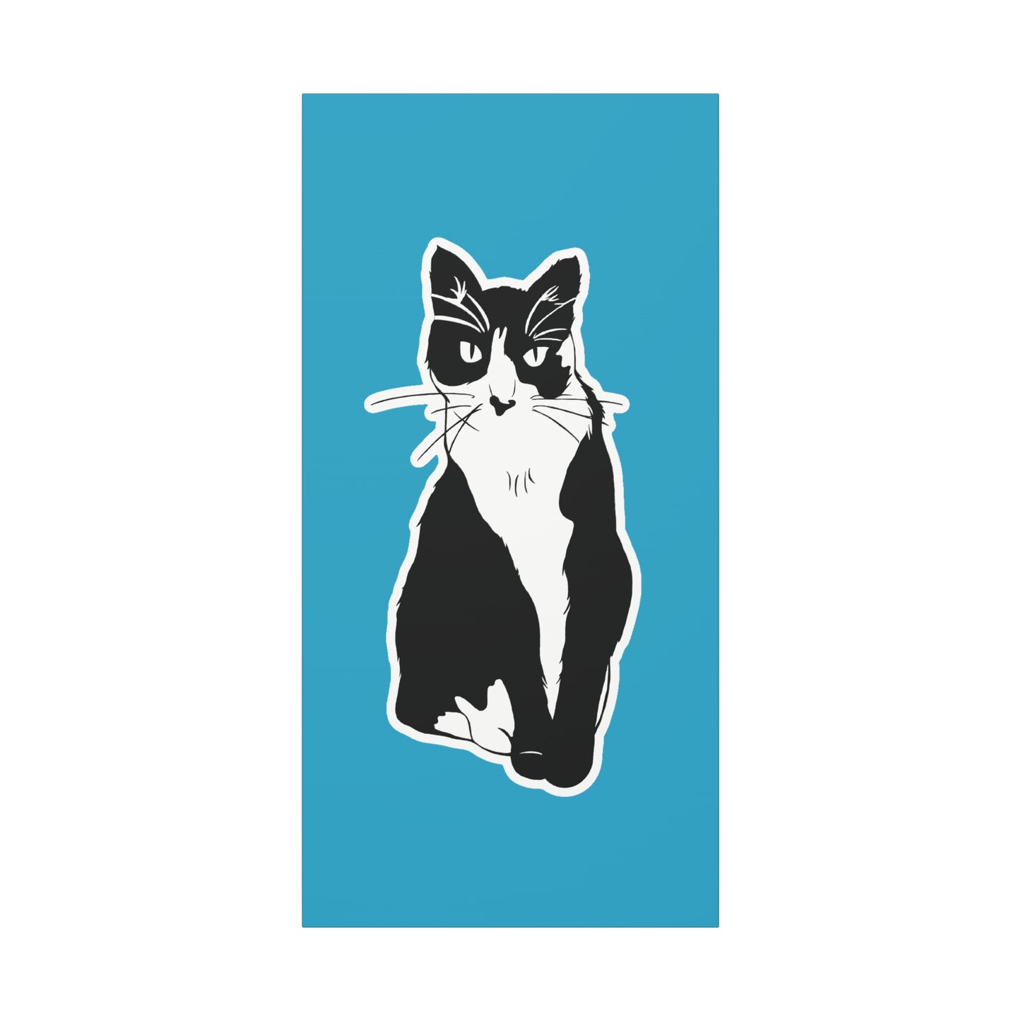 Cat Canvas Print on Turquoise (Sticker Style Cat) - Cat Drawing Art