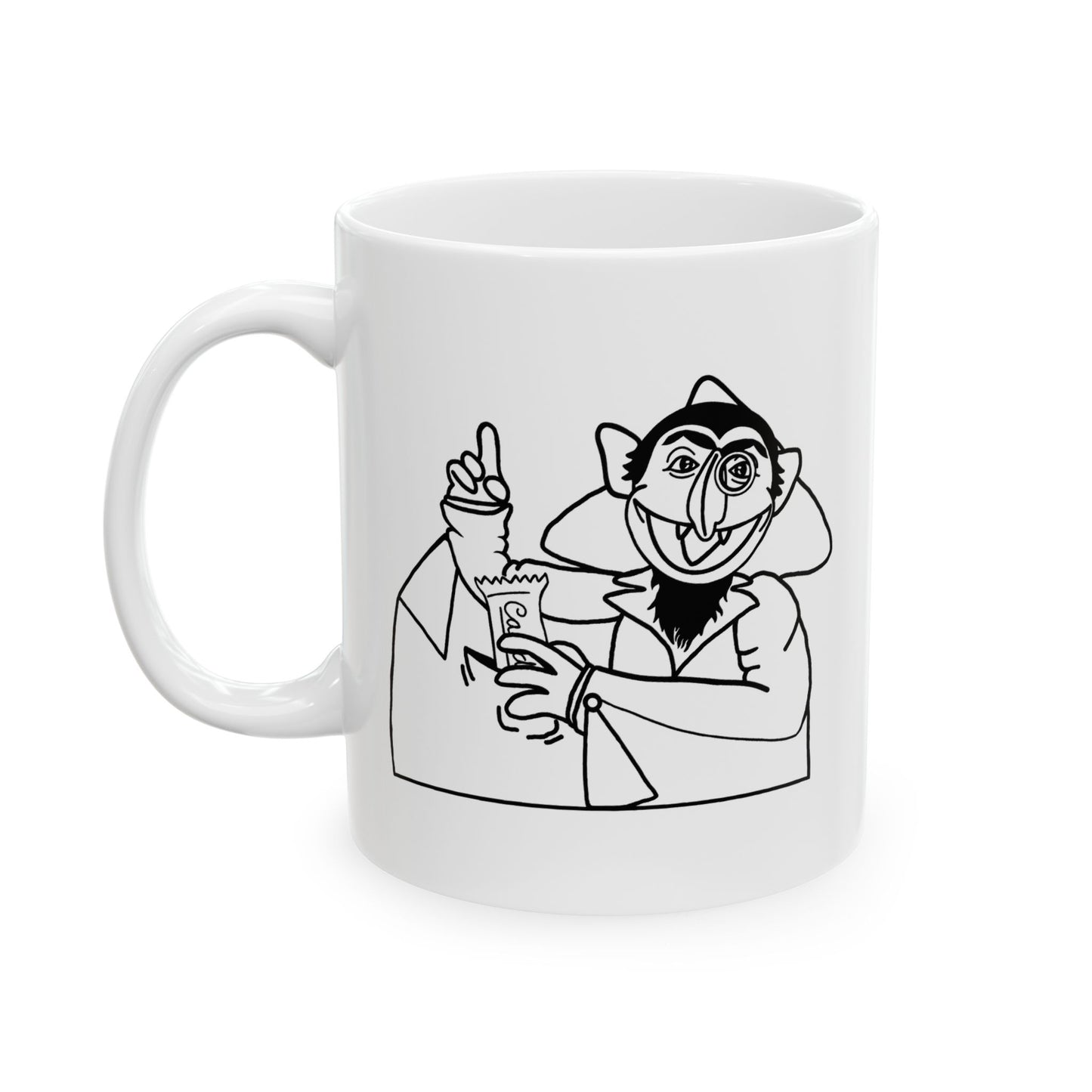 The Count Stealing Candy Outline Mug - Sesame Street Count Parody Coffee Mug