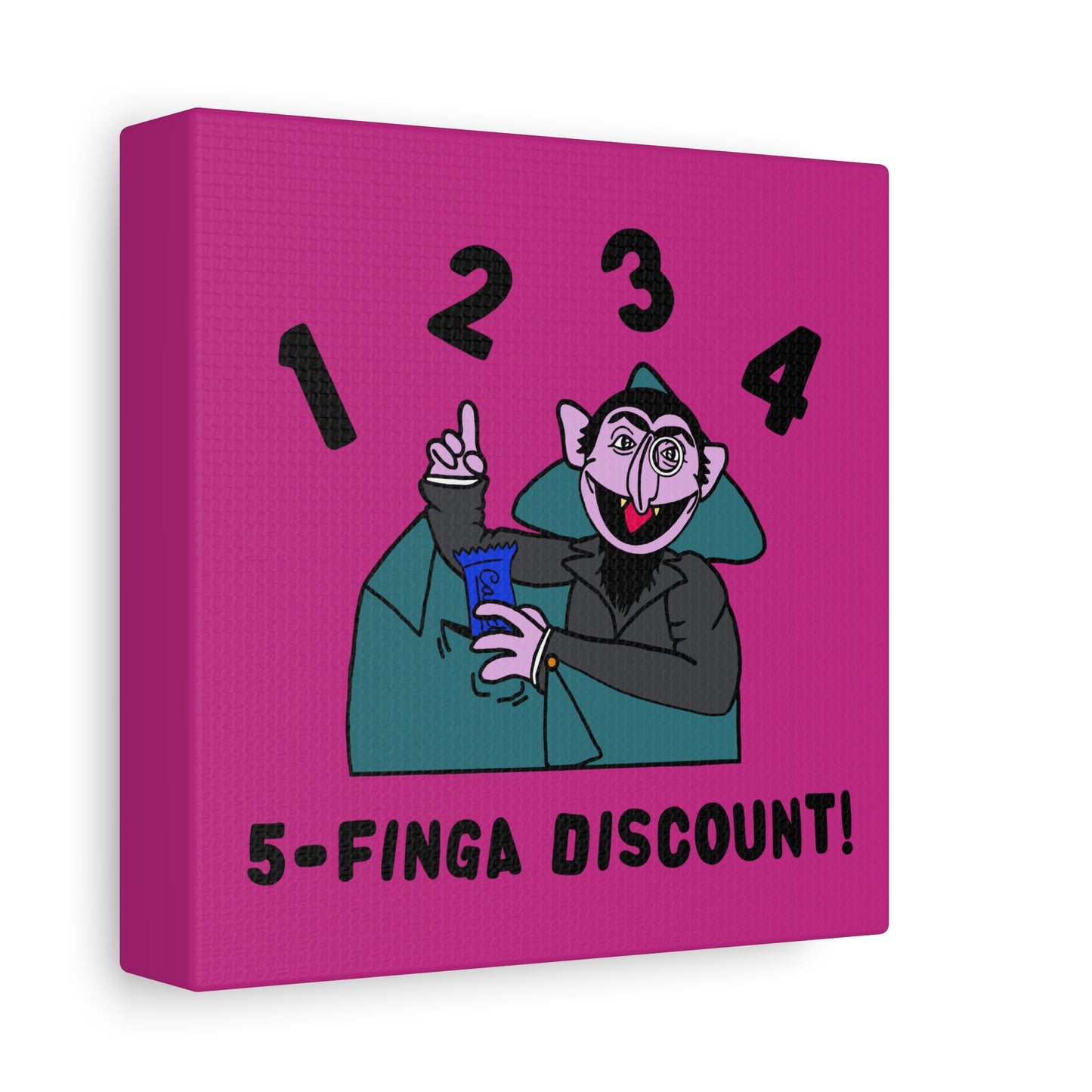 Five Finger Discount Canvas Print Pink - Sesame Street The Count Parody Art Print