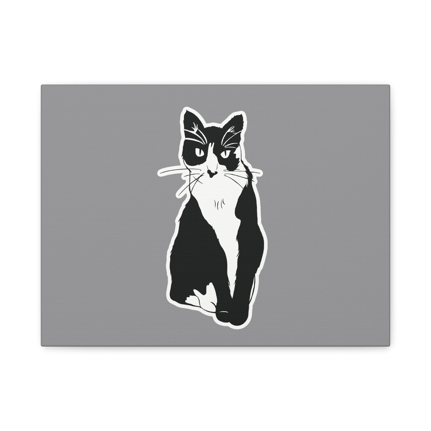Cat Canvas Print on Grey (Sticker Style Cat) - Cat Drawing Wall Art