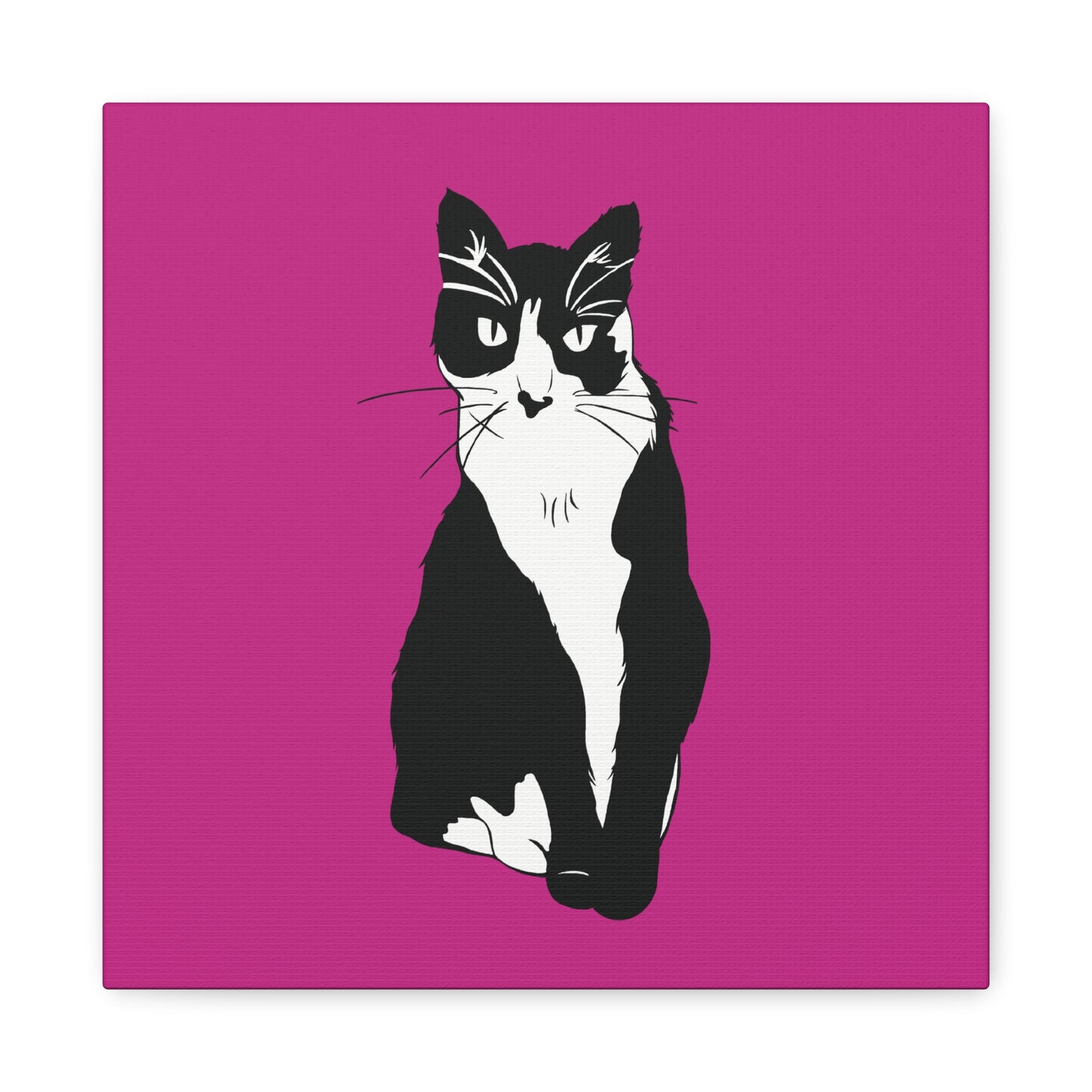 Cat Canvas on Pink (B&W Style Cat) - Cat Drawing Art