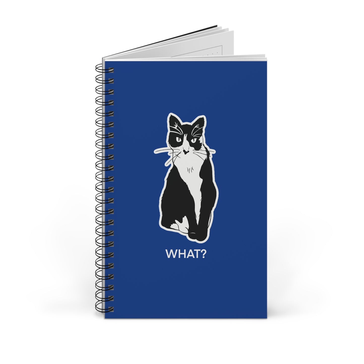 Cattitude Notebook in Dark Blue (Sticker Style Cat with White Writing) - Cat Spiral Notebook