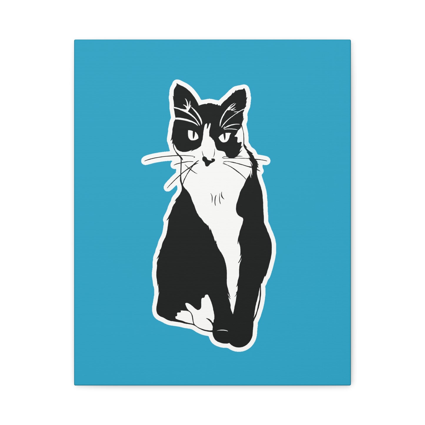 Cat Canvas Print on Turquoise (Sticker Style Cat) - Cat Drawing Art