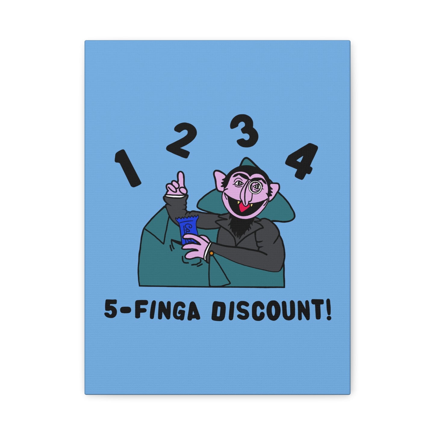 Five Finger Discount Canvas Print Light Blue - Sesame Street The Count Parody Art Print