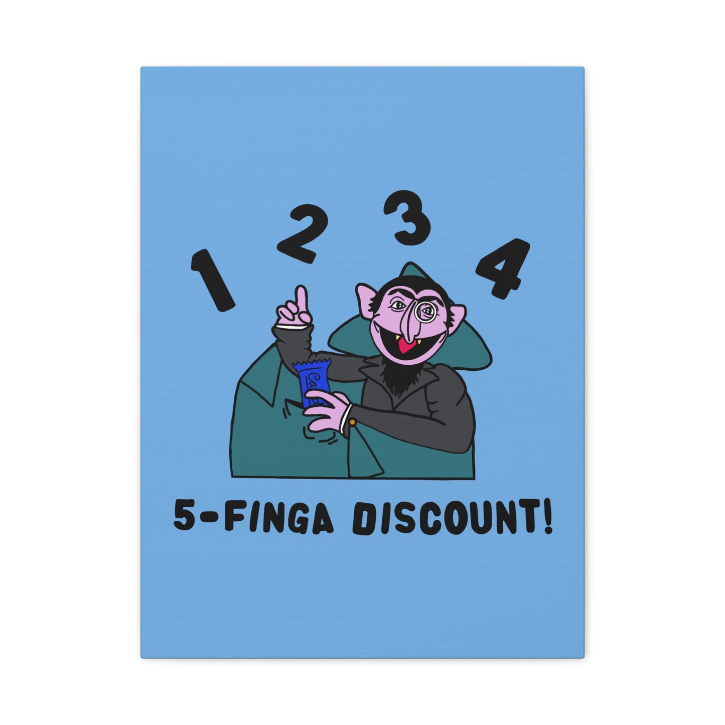 Five Finger Discount Canvas Print Light Blue - Sesame Street The Count Parody Art Print