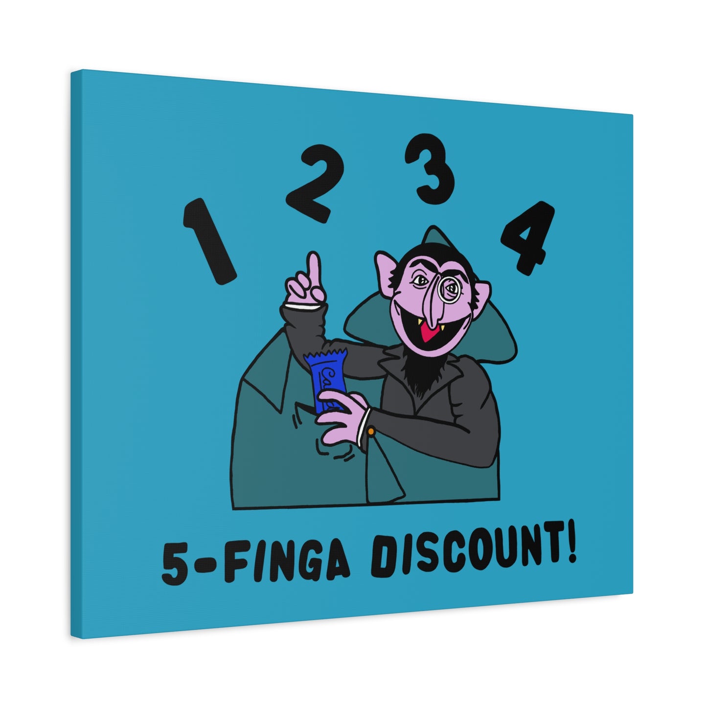 Five Finger Discount Canvas Print Turquoise - Sesame Street The Count Parody Art Print