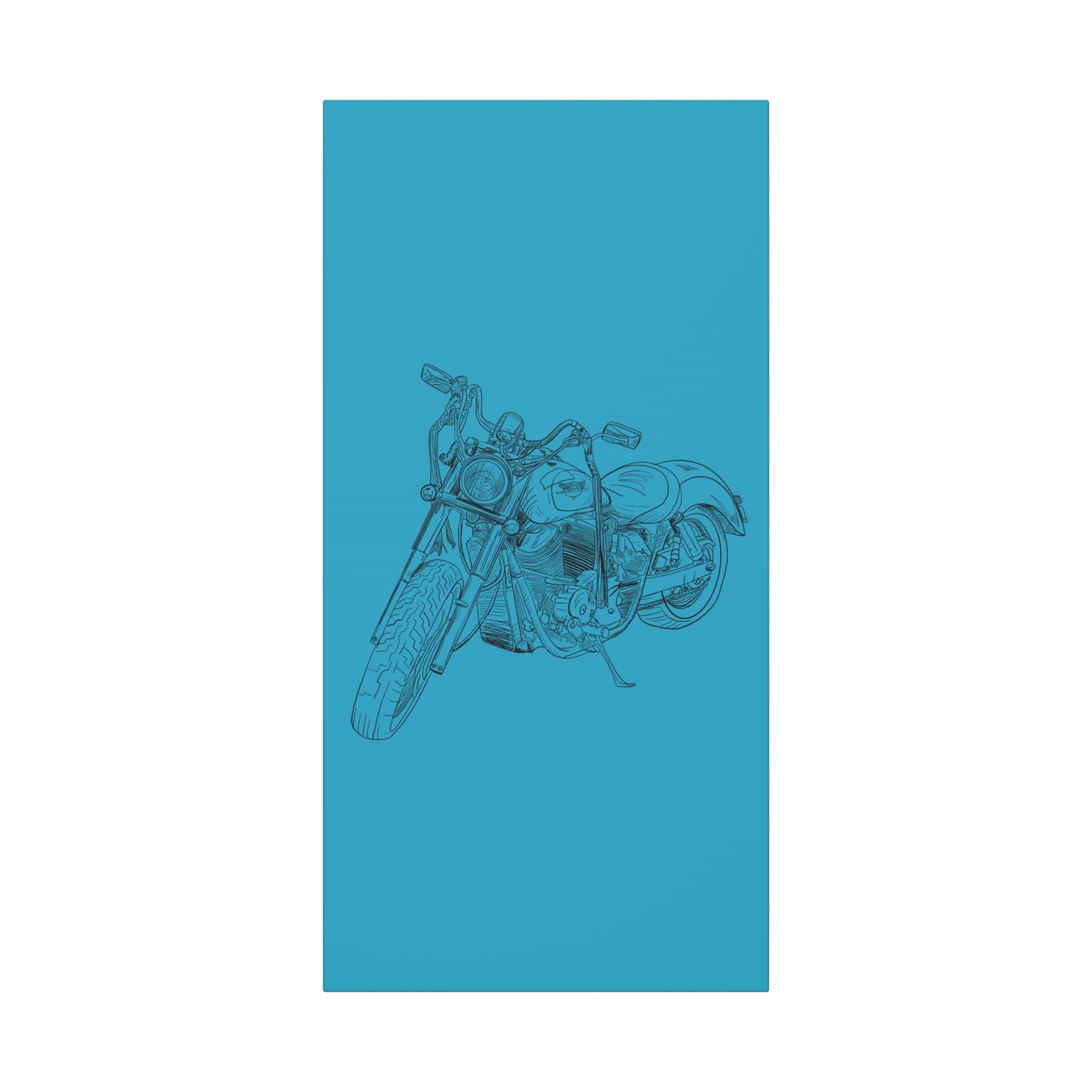 Ride Me Harley Motorcycle Sketch Canvas Print - Black Ink on Turquoise Background