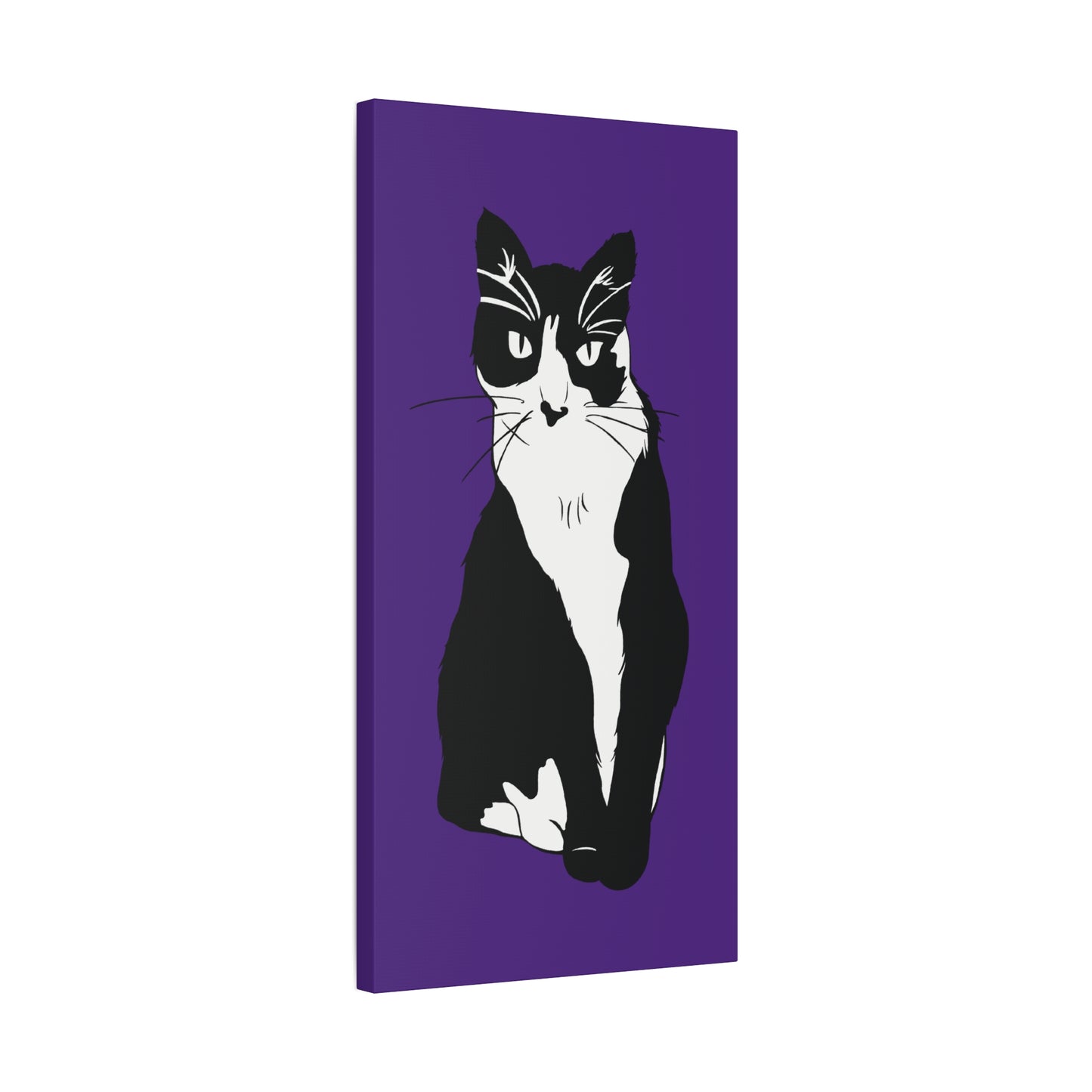Cat Canvas on Purple (B&W Style Cat) - Cat Drawing Art