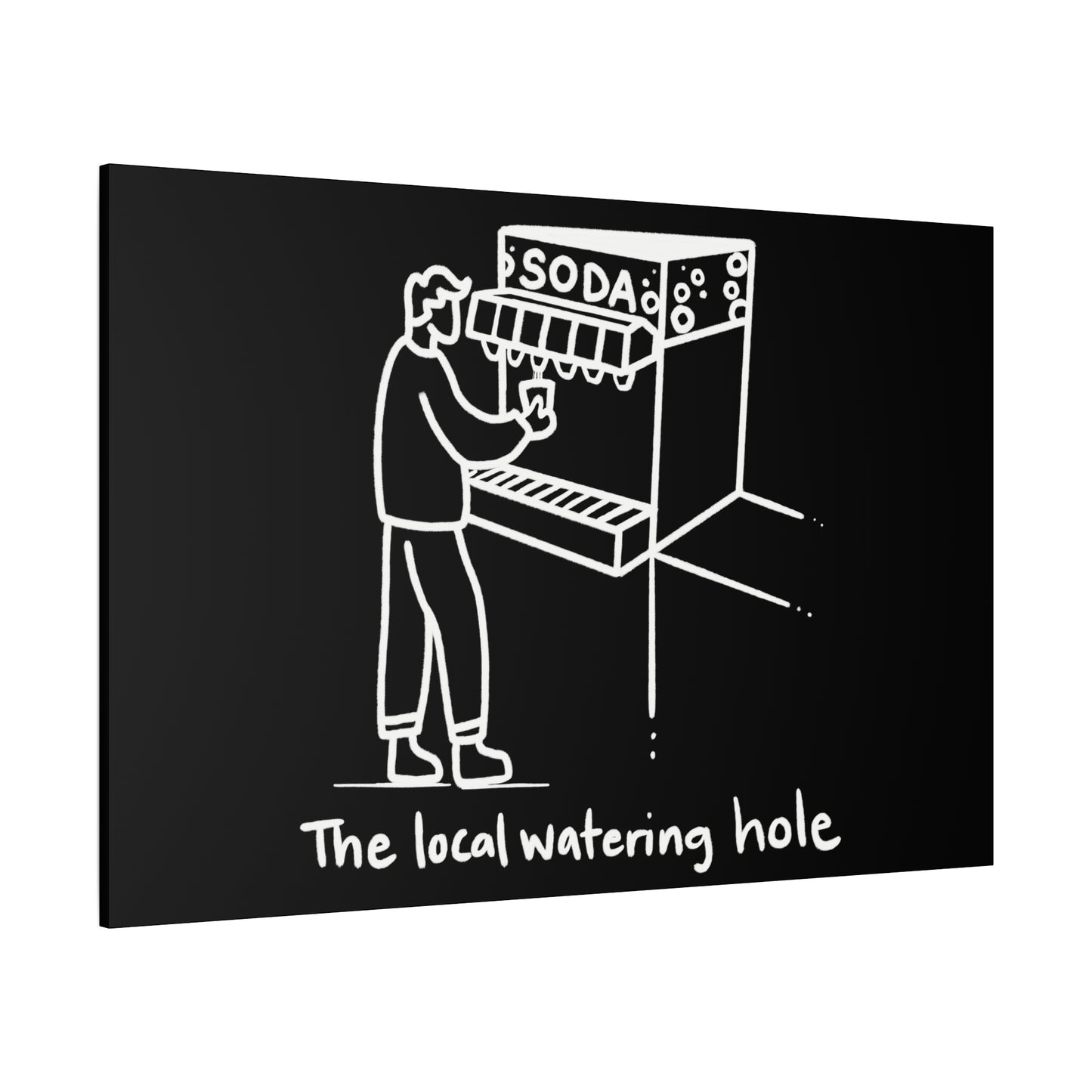Local Watering Hole Canvas Print - White Ink on Black Background