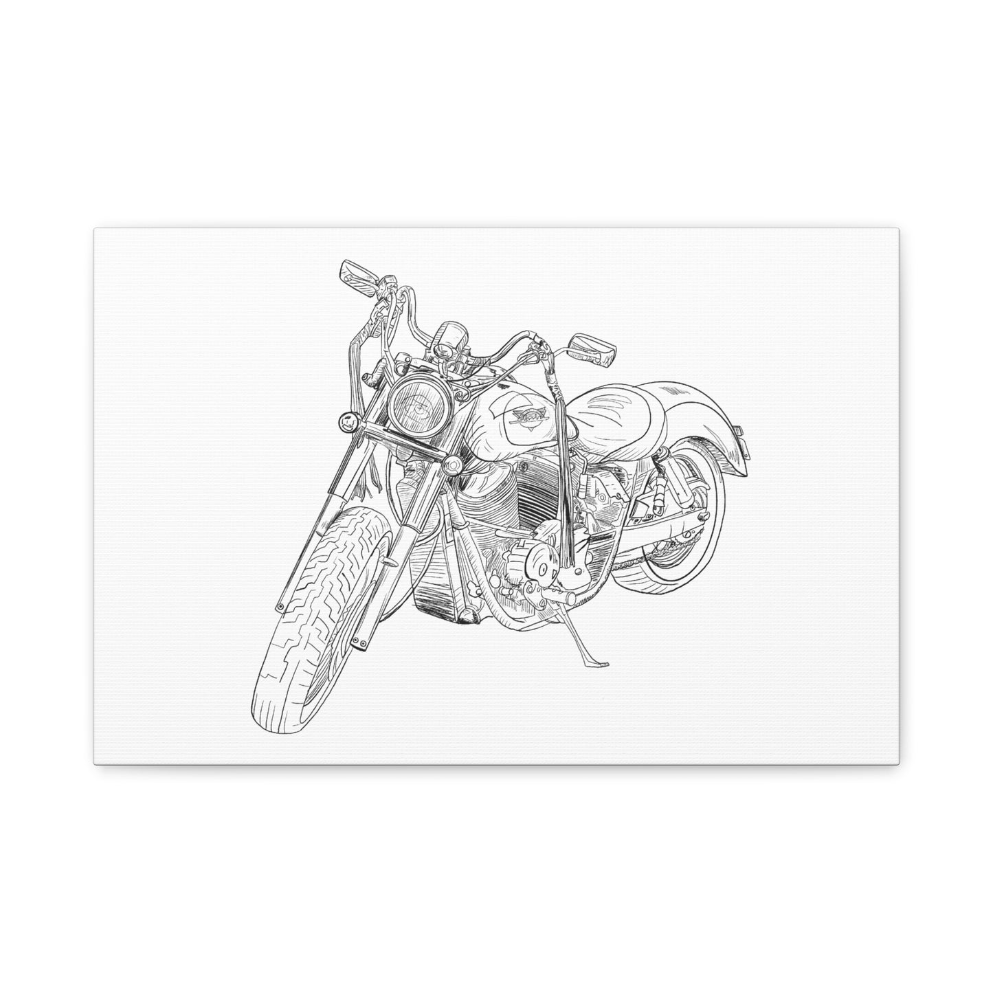 Ride Me Harley Motorcycle Sketch Canvas Print - Black Ink on White Background