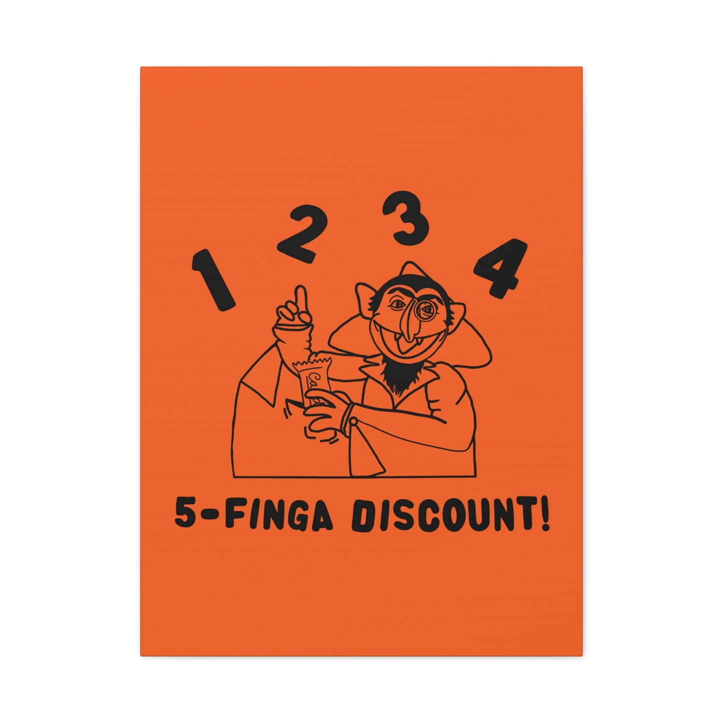 Five Finger Discount Outline Canvas Print Orange - Sesame Street The Count Parody Art Print