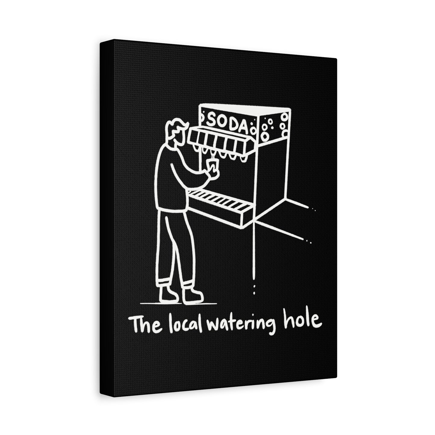 Local Watering Hole Canvas Print - White Ink on Black Background