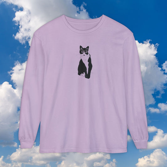 Cat Long Sleeve Tee (Transparent Style Cat) - Cat Drawing Shirt