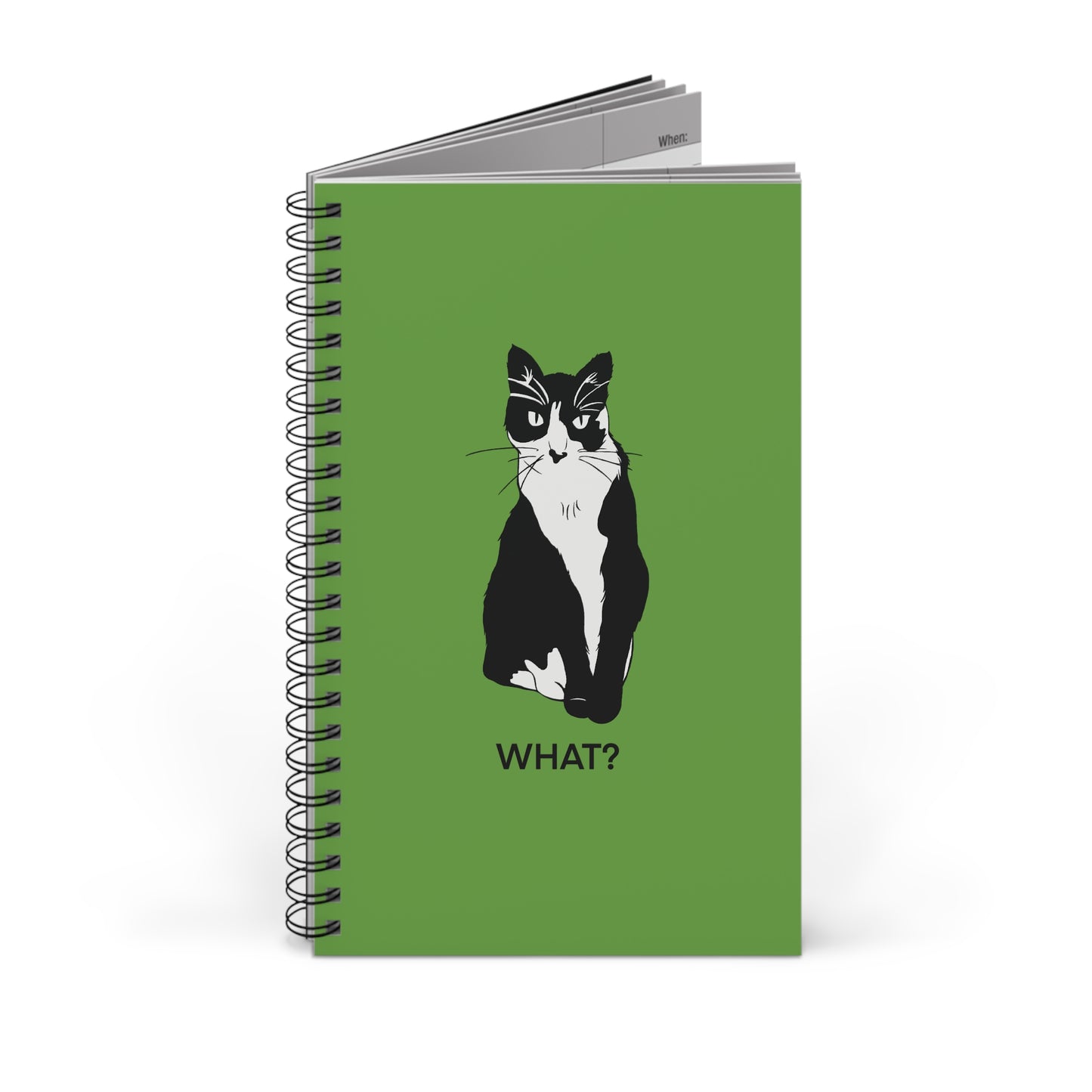 Cattitude Notebook in Light Green (B&W Style Cat) - Cat Spiral Notebook
