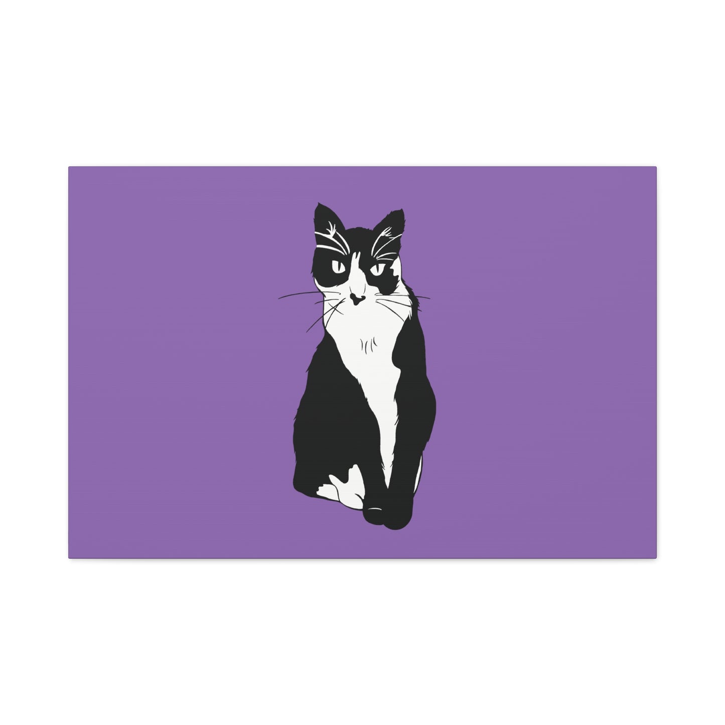 Cat Canvas on Light Purple (B&W Style Cat) - Cat Drawing Art