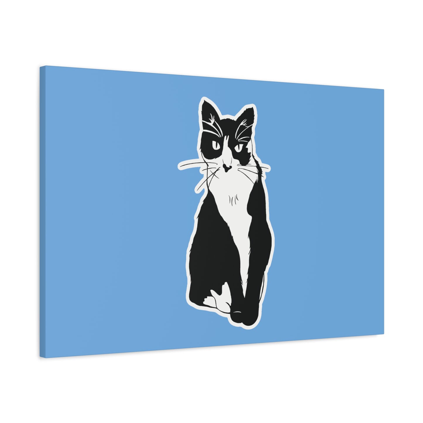 Cat Canvas on Light Blue (Sticker Style Cat) - Cat Drawing Art