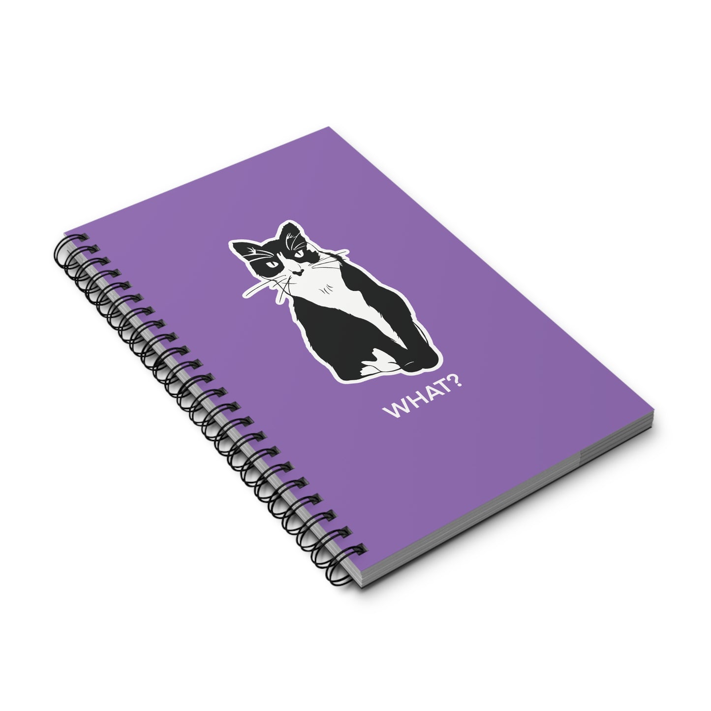 Cattitude Notebook in Light Purple (Sticker Style Cat with White Writing) - Cat Spiral Notebook