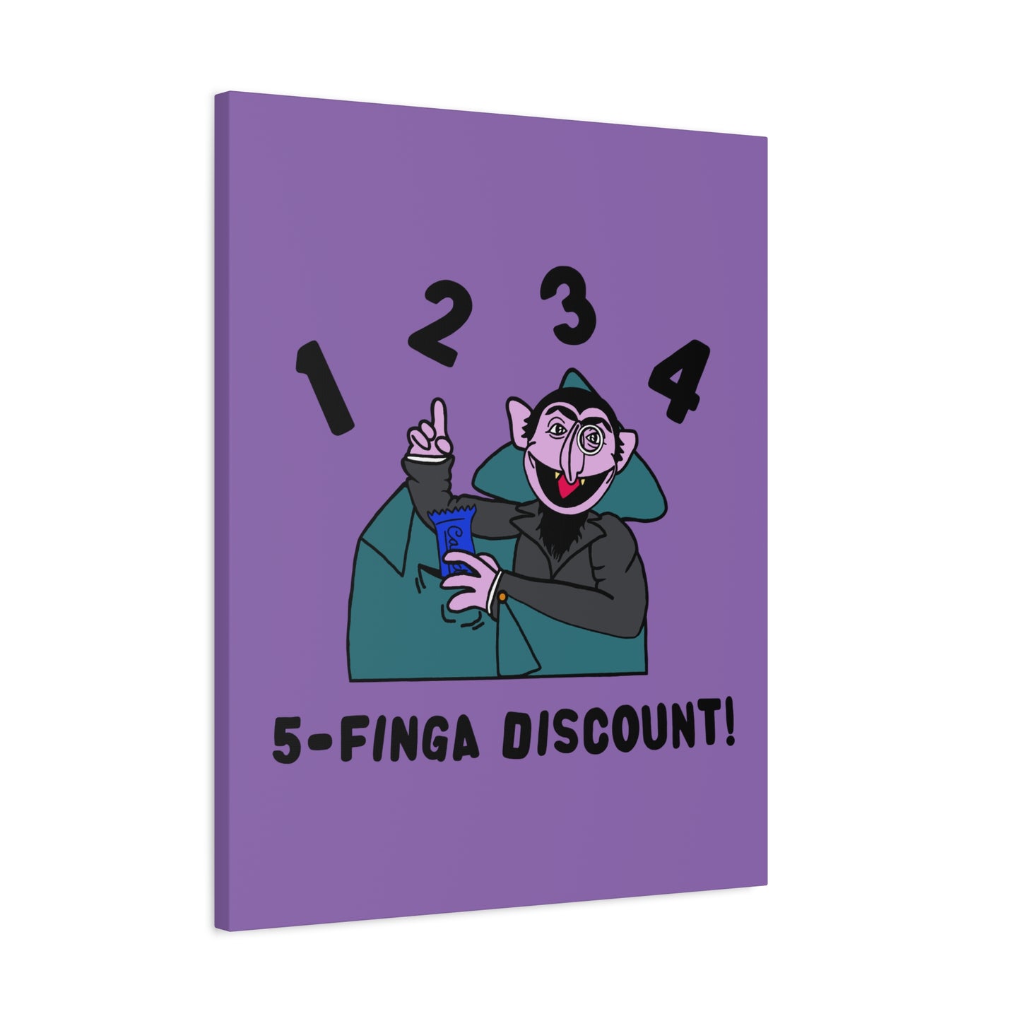 Five Finger Discount Canvas Print Light Purple - Sesame Street The Count Parody Art Print