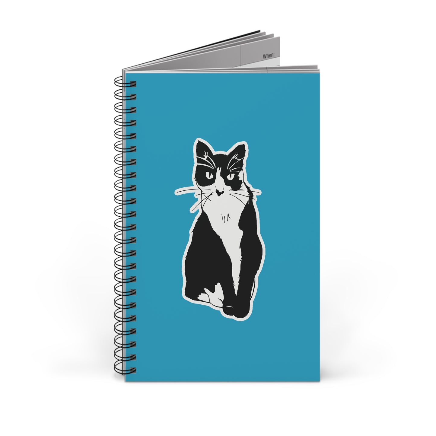 Cat Notebook in Turquoise (Sticker Style Cat) - Cat Spiral Notebook