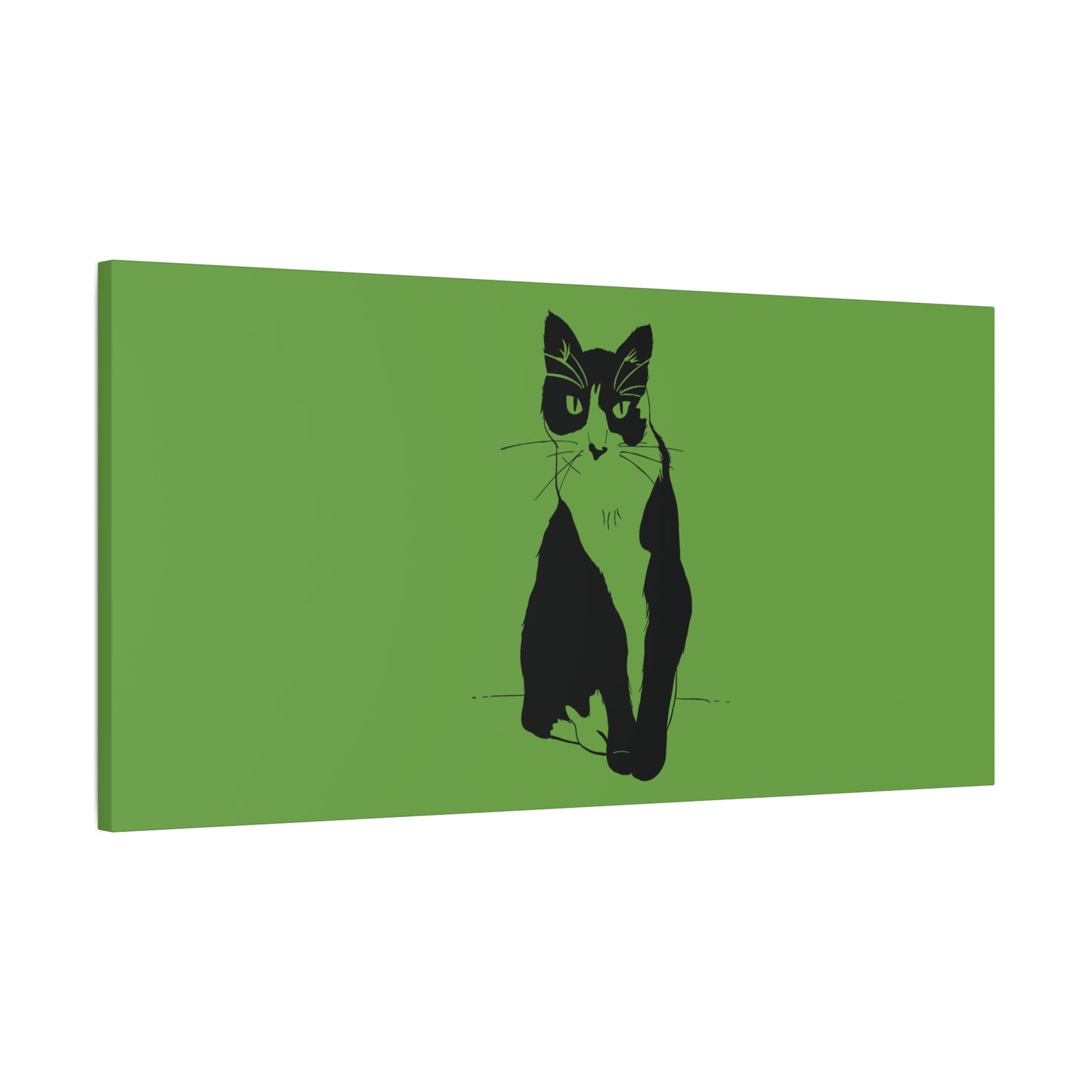 Cat Canvas Print on Green (Transparent Style Cat) - Cat Drawing Art