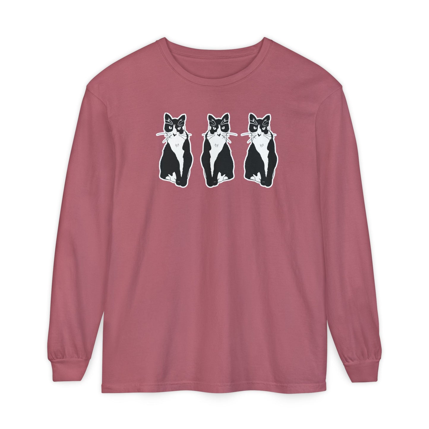 Cat x3 Long Sleeve Tee (Sticker Style Cat) - Cat Drawing Shirt