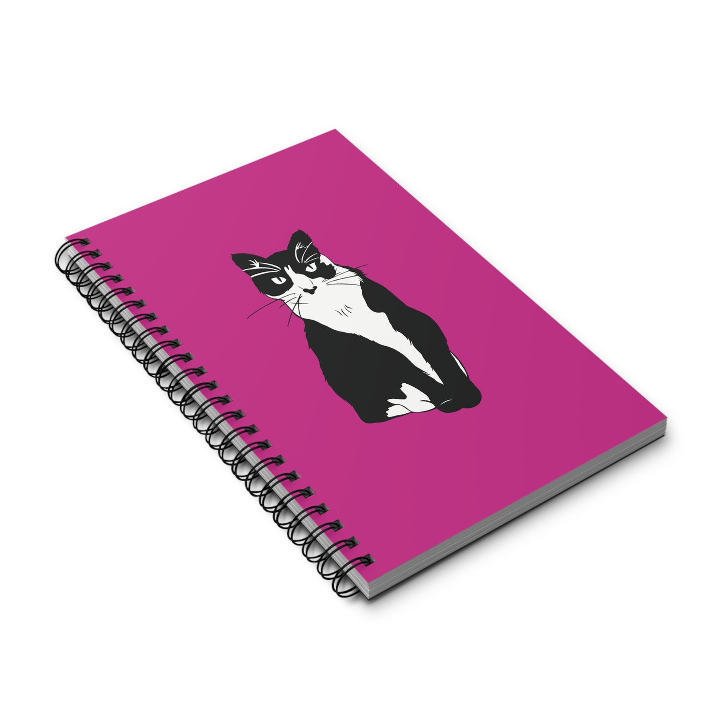 Cat Notebook in Pink (B&W Style Cat) - Cat Spiral Notebook