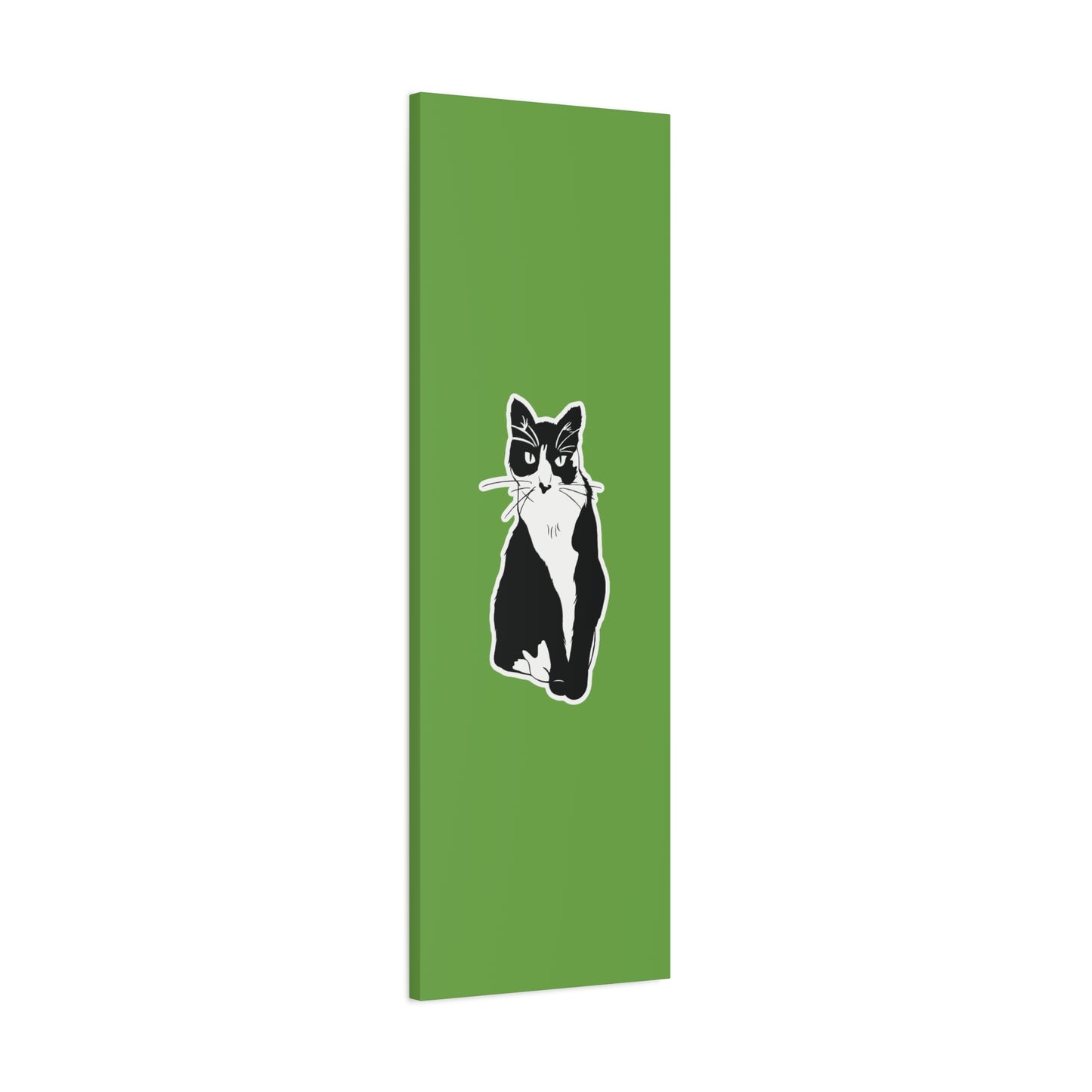 Cat Canvas Print on Green (B&W Style Cat) - Cat Drawing Art