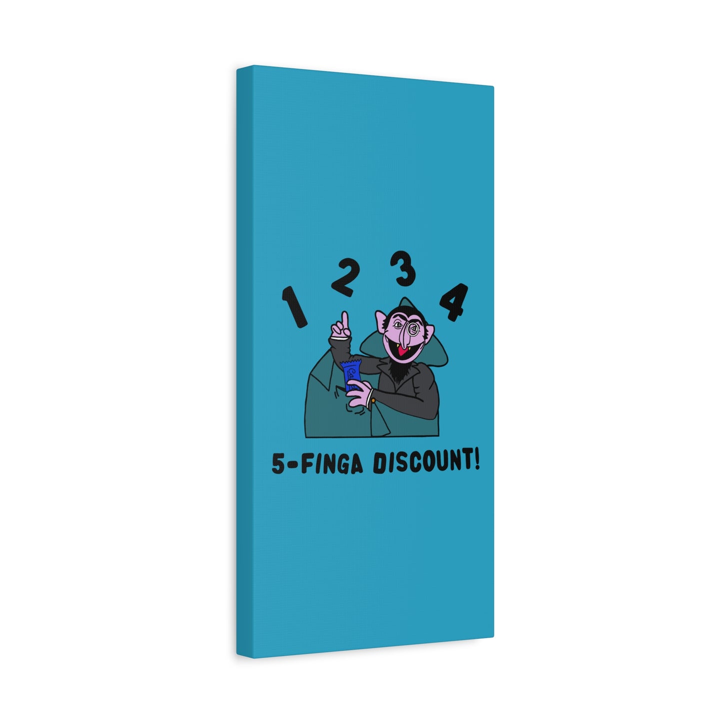 Five Finger Discount Canvas Print Turquoise - Sesame Street The Count Parody Art Print