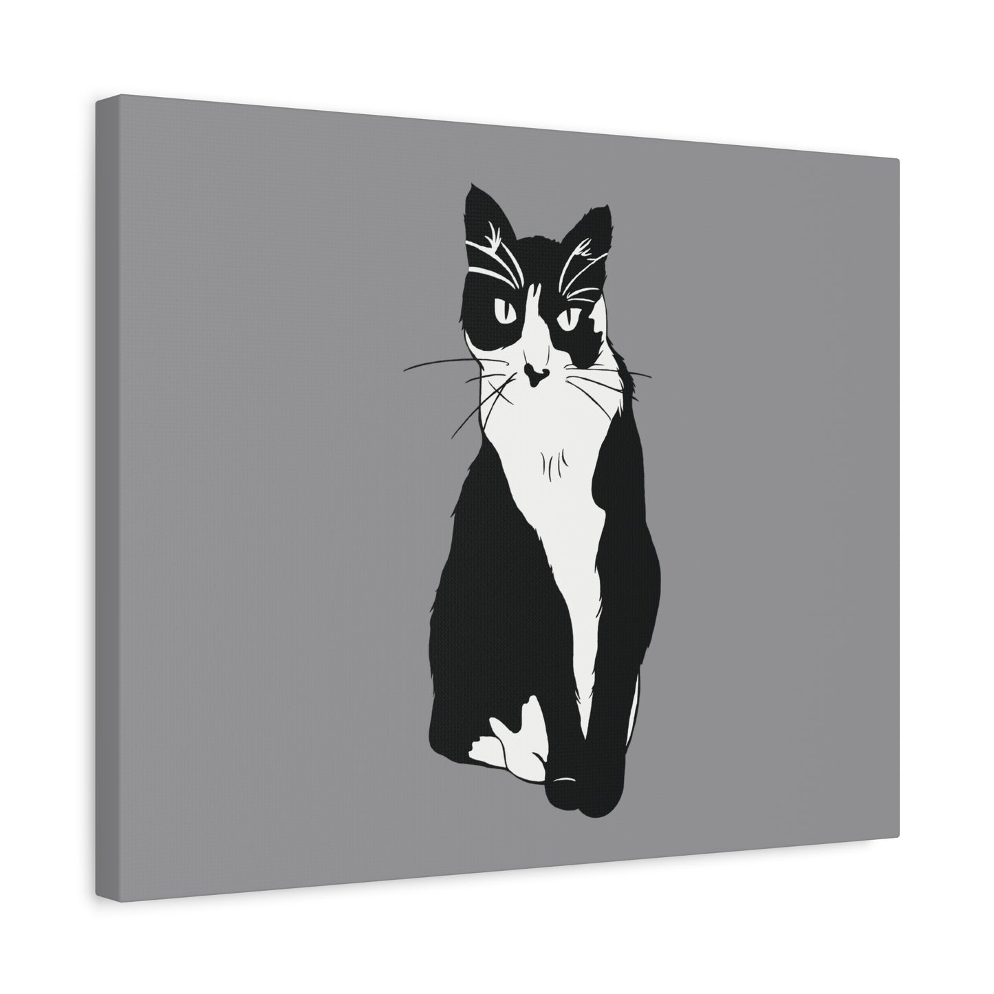 Cat Canvas on Grey (B&W Style Cat) - Cat Drawing Art
