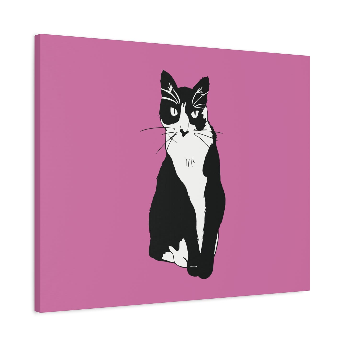 Cat Canvas on Light Pink (B&W Style Cat) - Cat Drawing Art