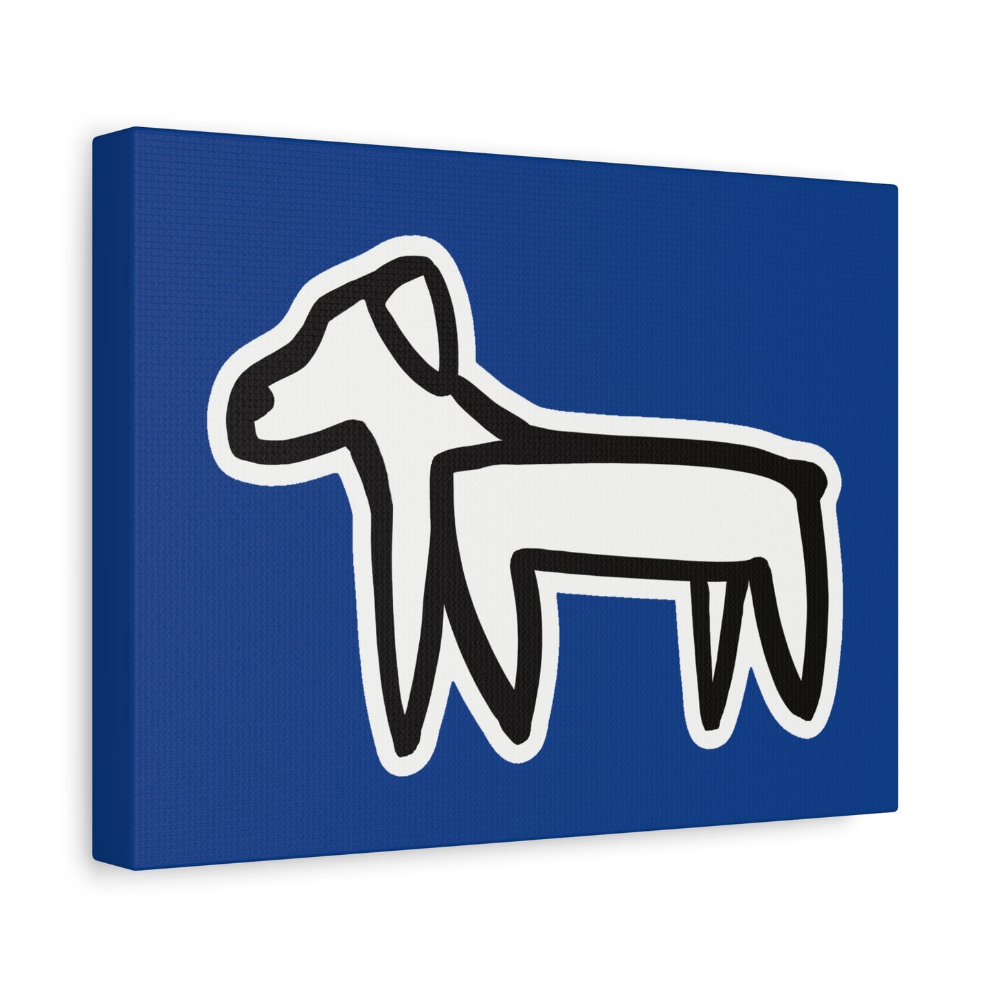 Dog Canvas Print on Blue (Sticker Style White Dog) - Dog Drawing Wall Art