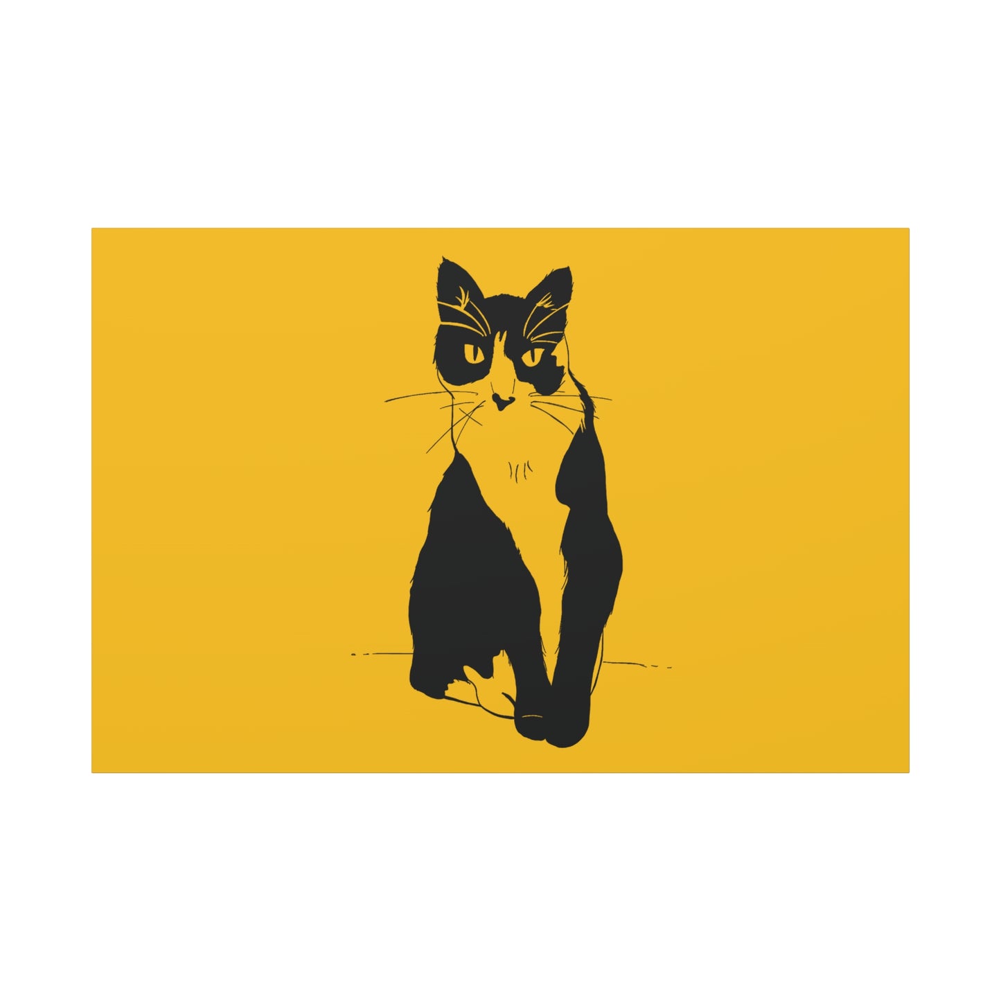Cat Canvas Print on Yellow (Transparent Style Cat) - Cat Drawing Art
